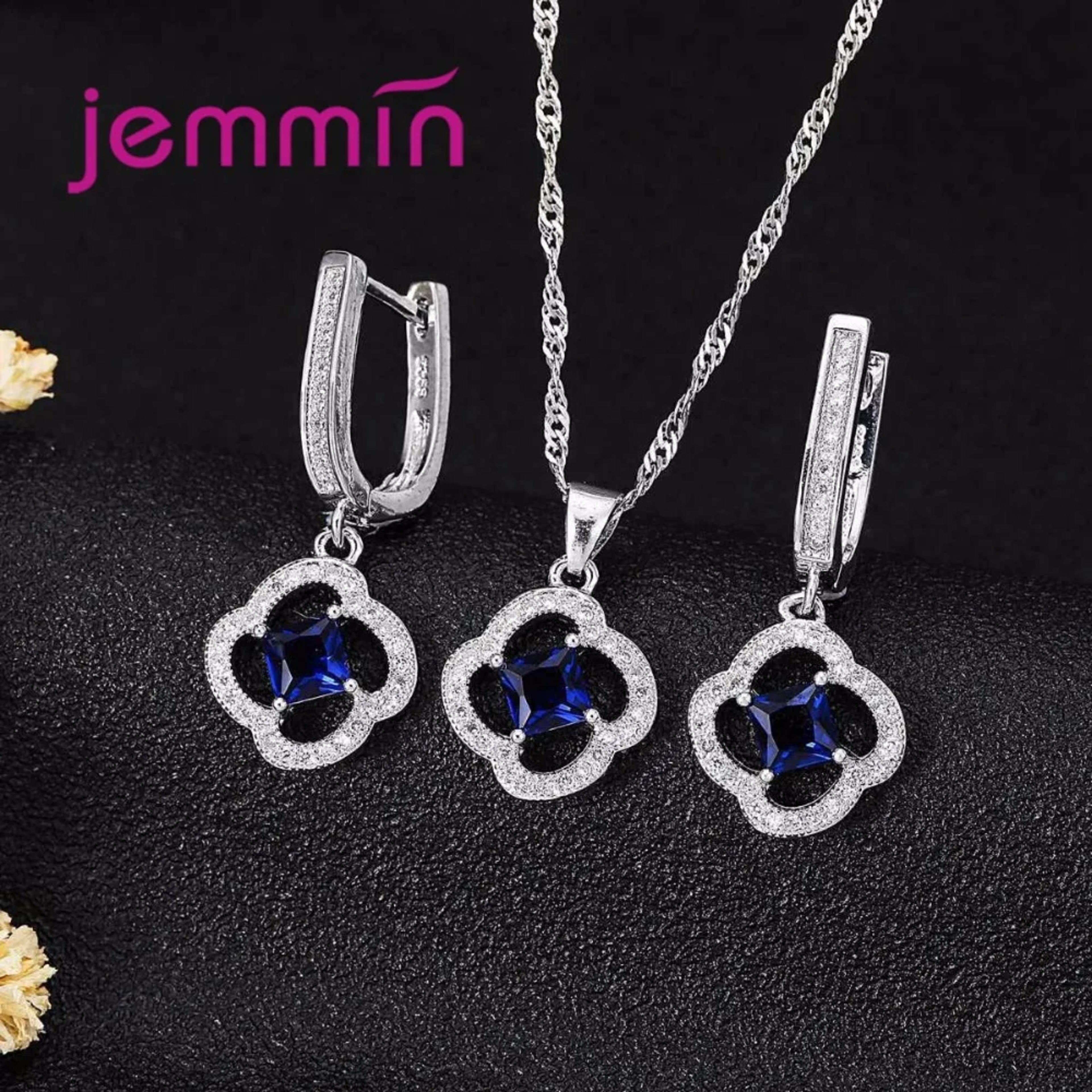 Women Jewelry Set Trendy 925 Silver  Cubic Zirconia Pendants Necklace Dangle Earrings Set For Engagement Wedding Accesso 2