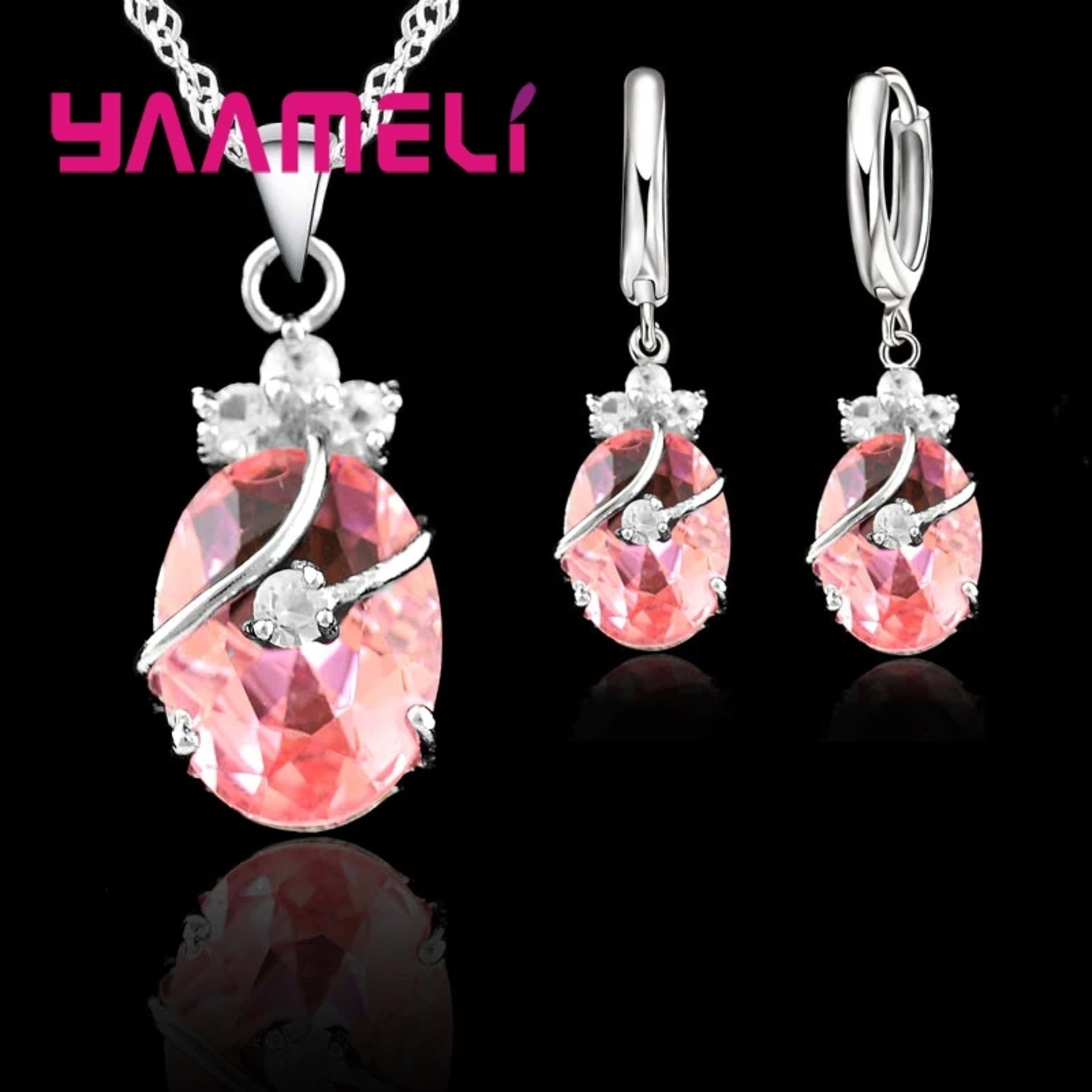 New Fashion Vintage Jewelry Sets For Women 925 Sterling Silver Crystal Stone Pendant Charms Wedding Necklace Hoop Earrin