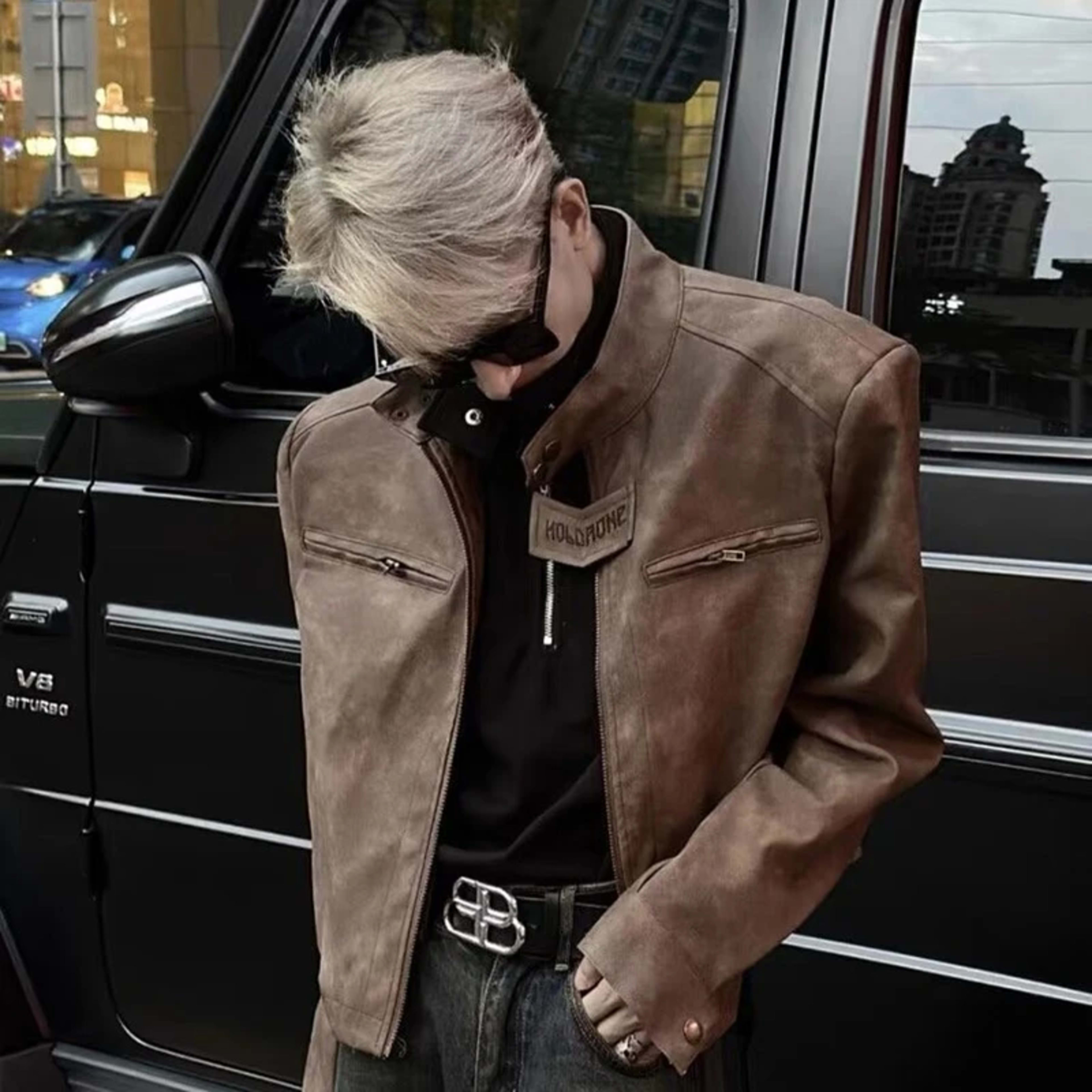 Men's jacket Retro Motorcycle Jacket Fashion Korean Style Spring Autumn Vintage Brown Short Jacket High Street Outerwear 5