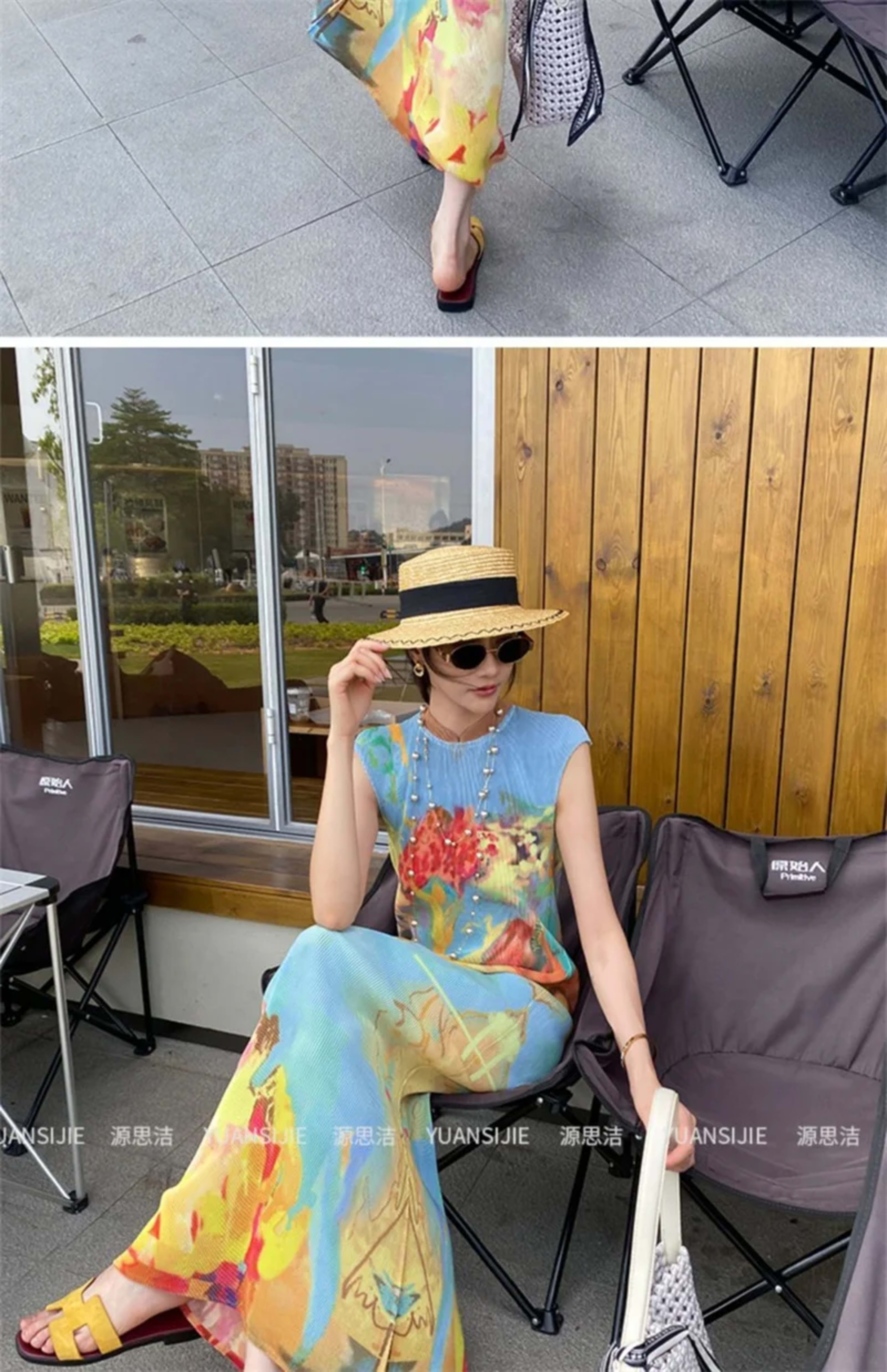 Womens Dresses Woman Clothes  Miyake High-grade Pleated Print Dress Chinese National Style Cheongsam Skirt Fishtail Skir 6