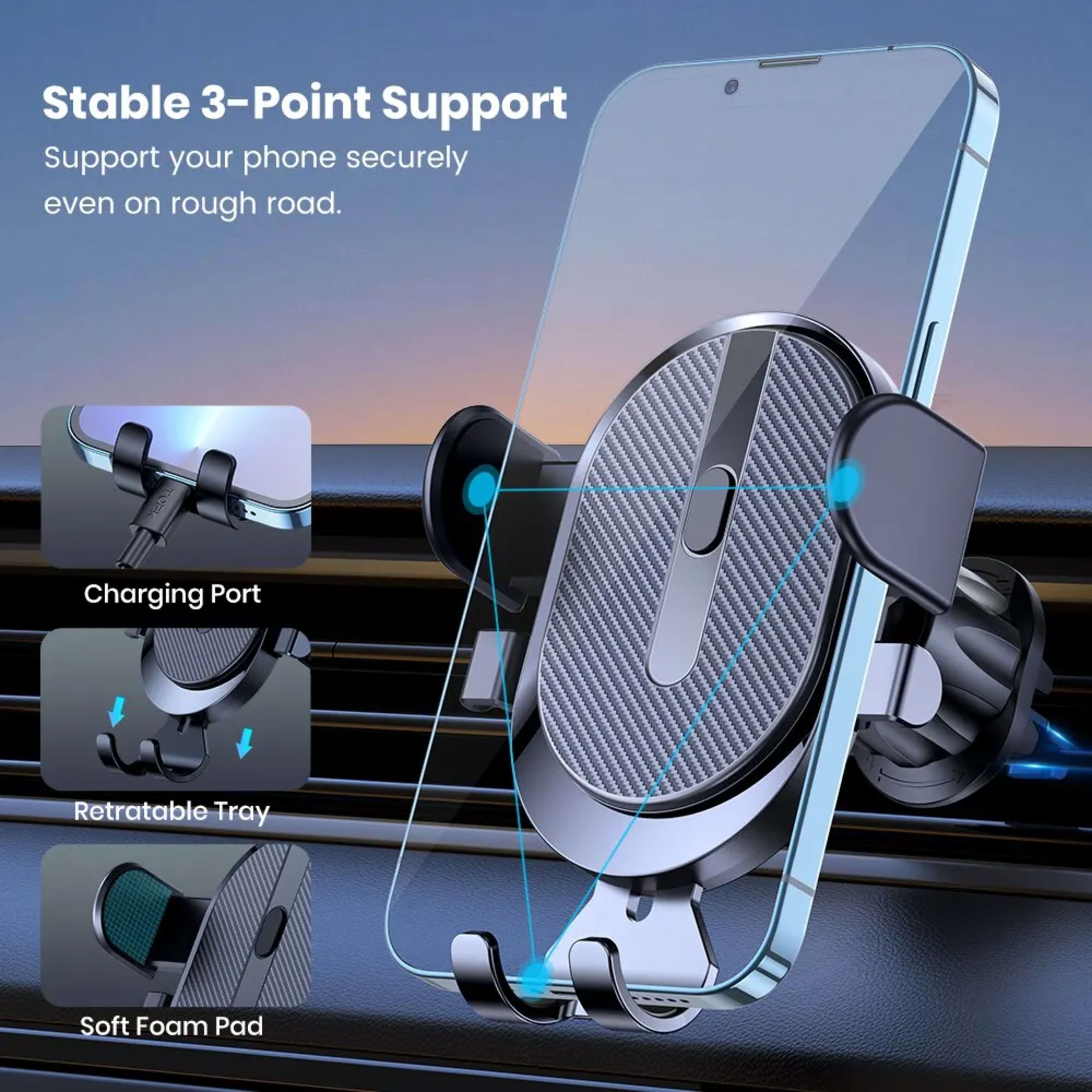 Car Phone Holder Mount, TOPK 2023 Upgrade Auto Locking Universal Phone Holder with Hook Clip for Car Air Vent for iPhone 4