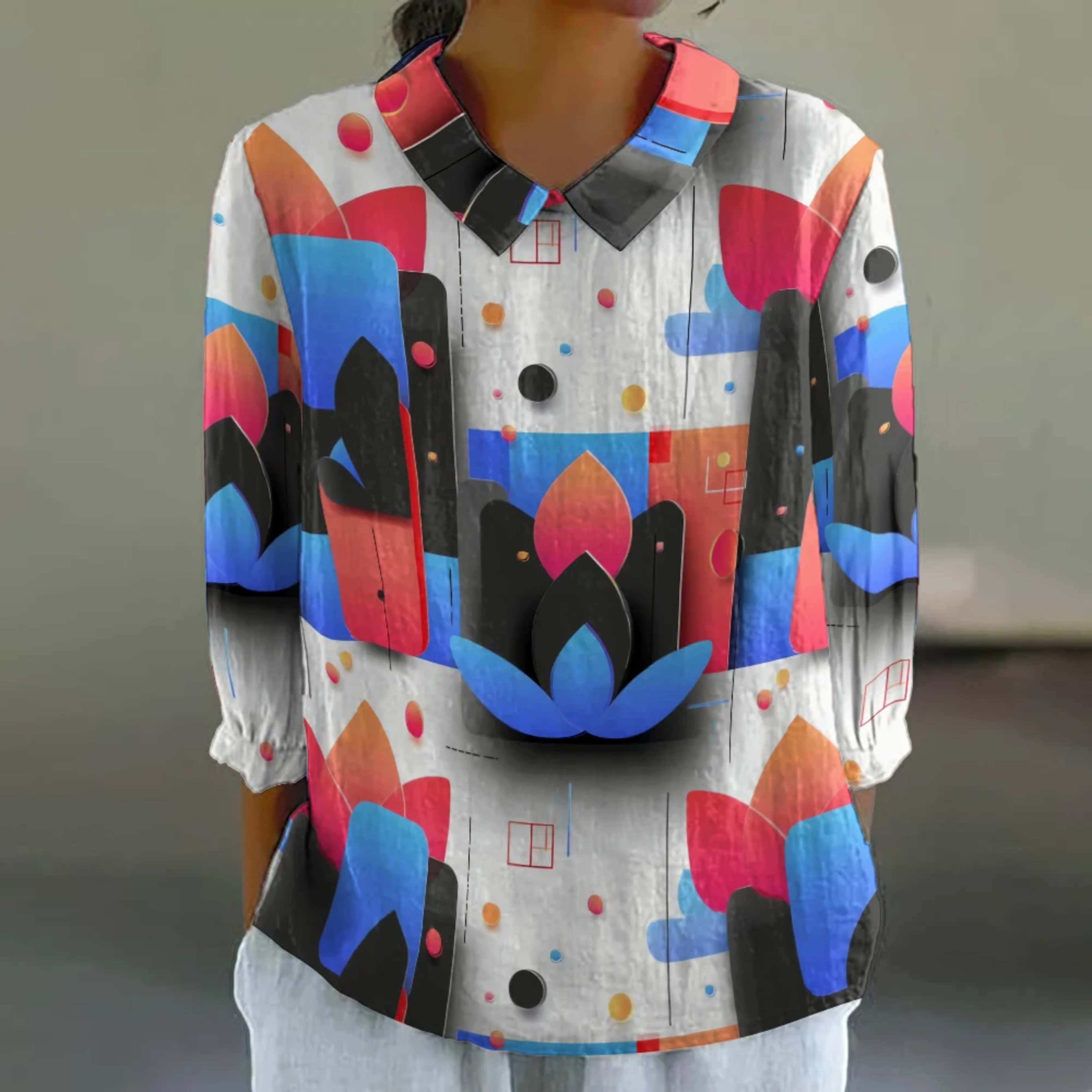 Women's Floral Shirt Cute 3/4 Sleeve Blouse Breathable Vacation Top Resort Style Button Down Tunic Summer Casual Shirt P 10