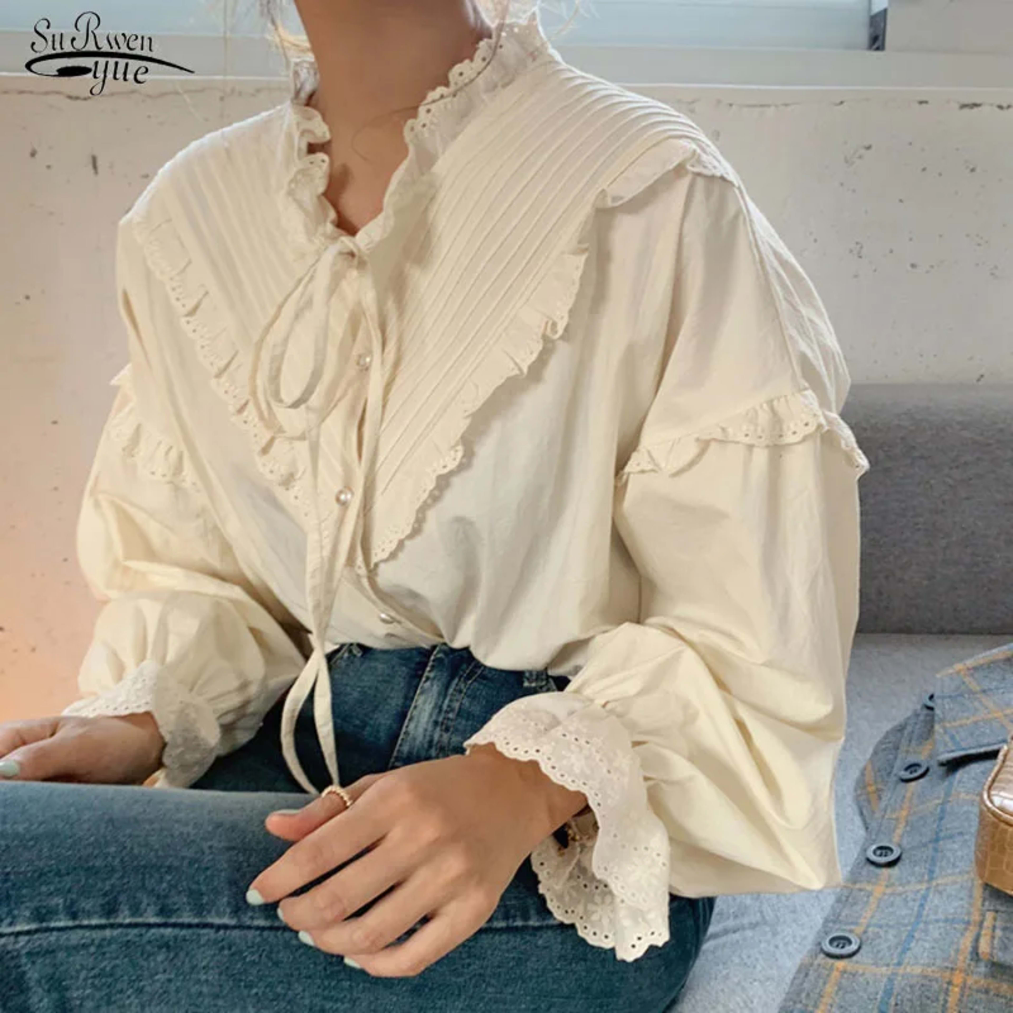 Blusas Mujer De Moda 2023 Casual Women Shirt Spring Loose Vintage Tops Korean Style Long Lantern Sleeve Women Blouse Ele 1