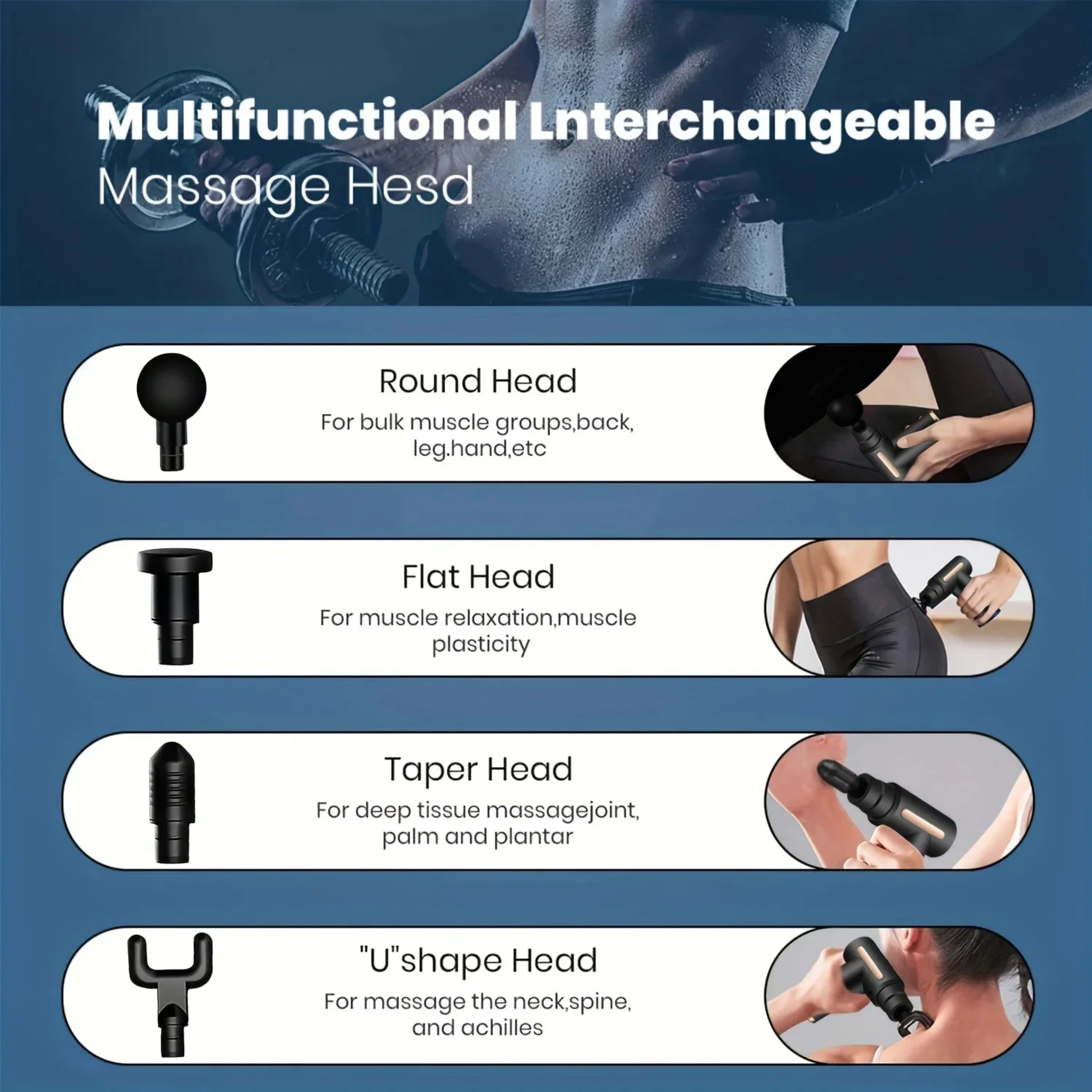 Portable Fascial Massage Gun Electric Percussion Pistol Massager Body Relaxation With LED Touch Screen 4Replaceable Mass 6