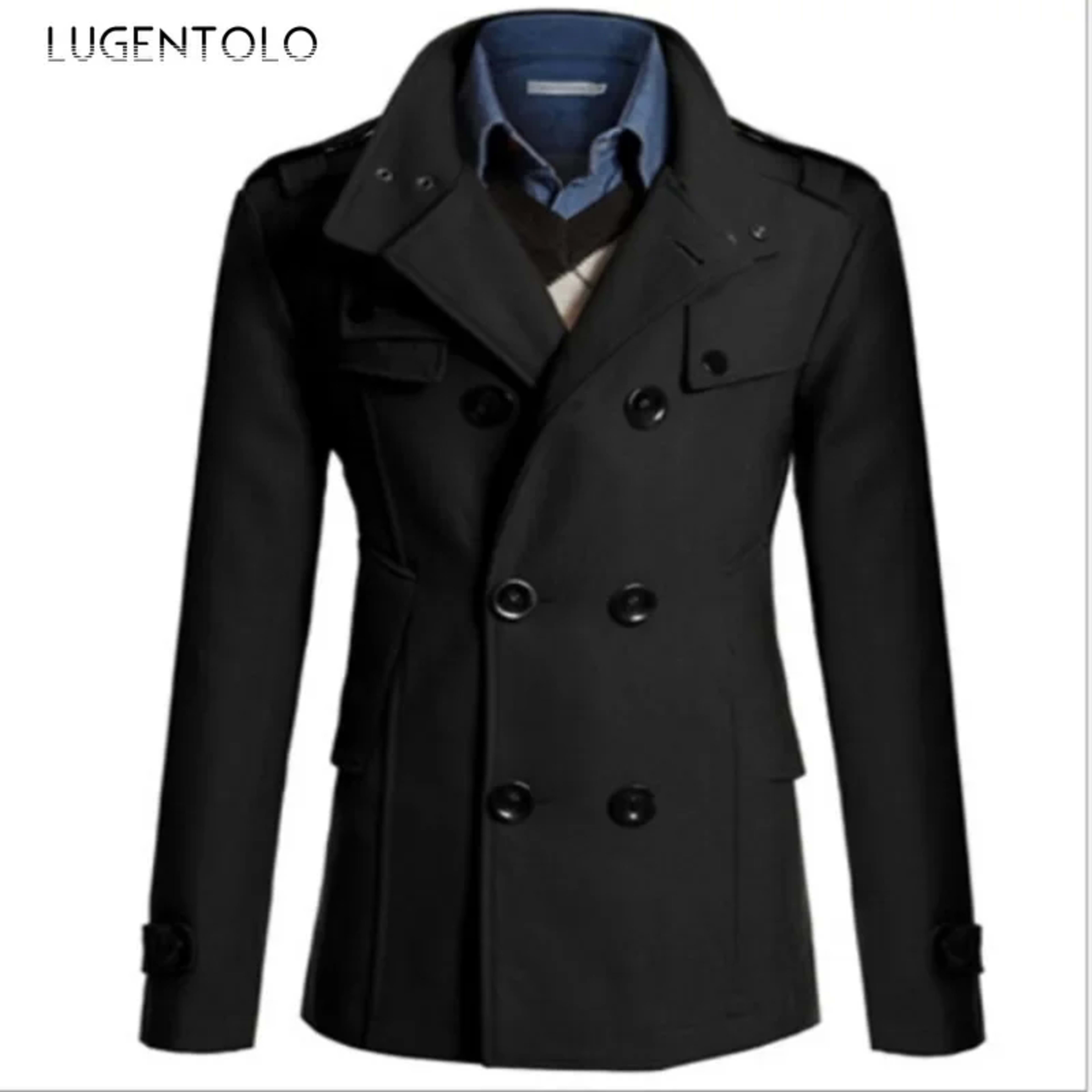 Men Casual Jacket Fall-Winter Outdoor Warm Windbreaker Fashion Lapel Double Breasted Gentleman Coat Daily Versatile Clot 3