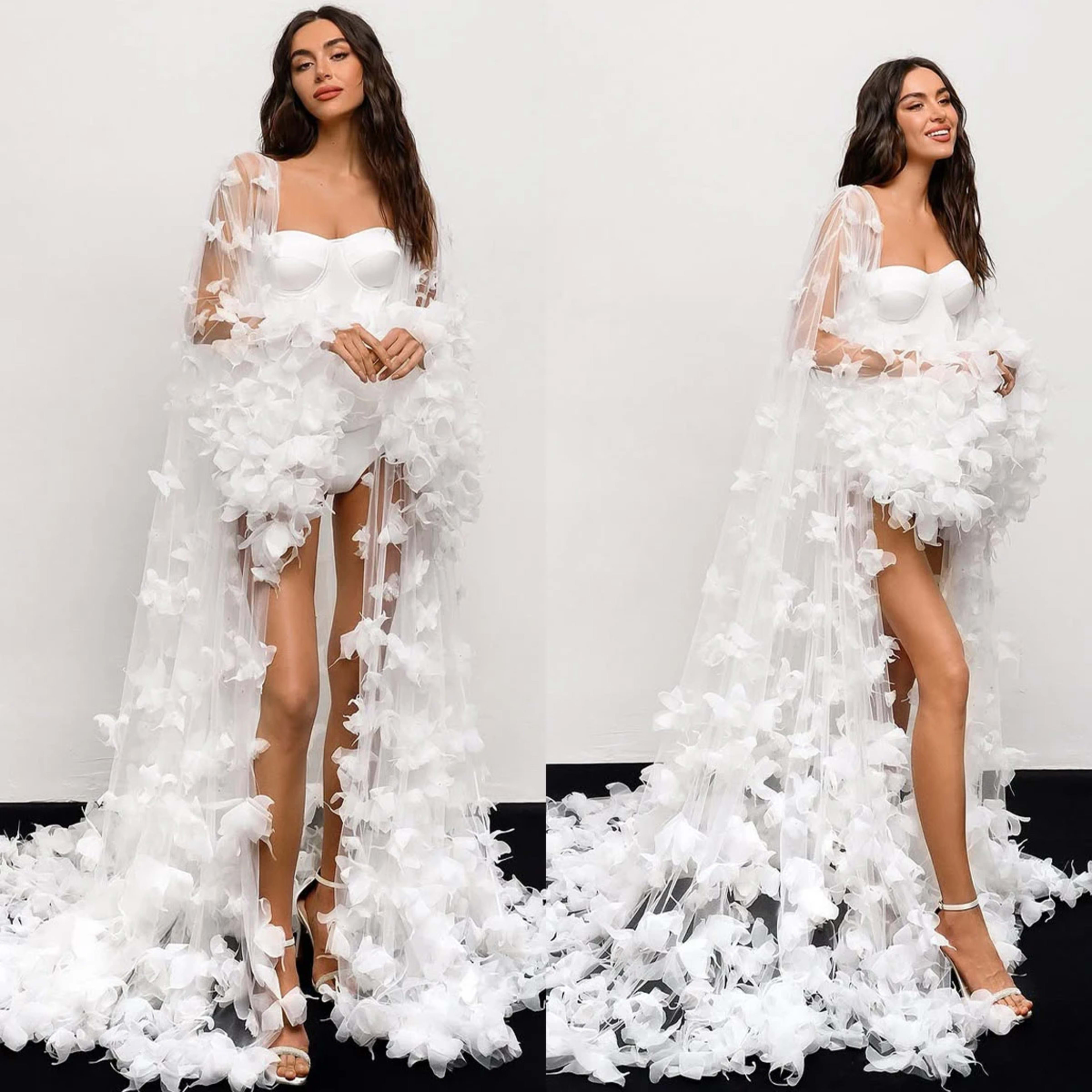 Modern Women Bathrobe Evening Dresses Nightgowns 3D Butterflies Loungewear Home Clothes Female Party Sleepwear Rayon Cus