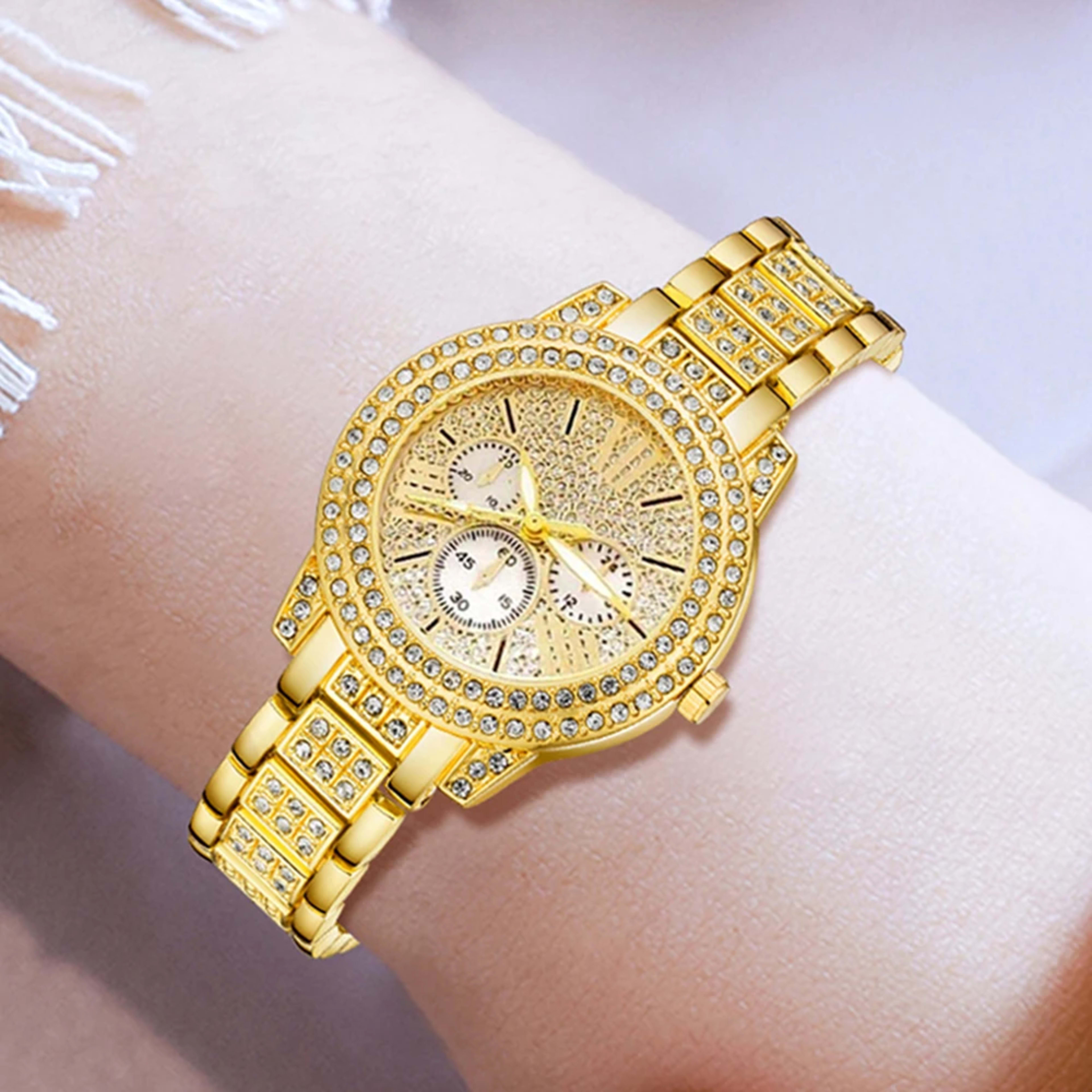Women's Quartz Watch Gold Luxury Women Ring Necklace Earring Rhinestone Fashion Wristwatch Casual Ladies Watches Jewelry 2