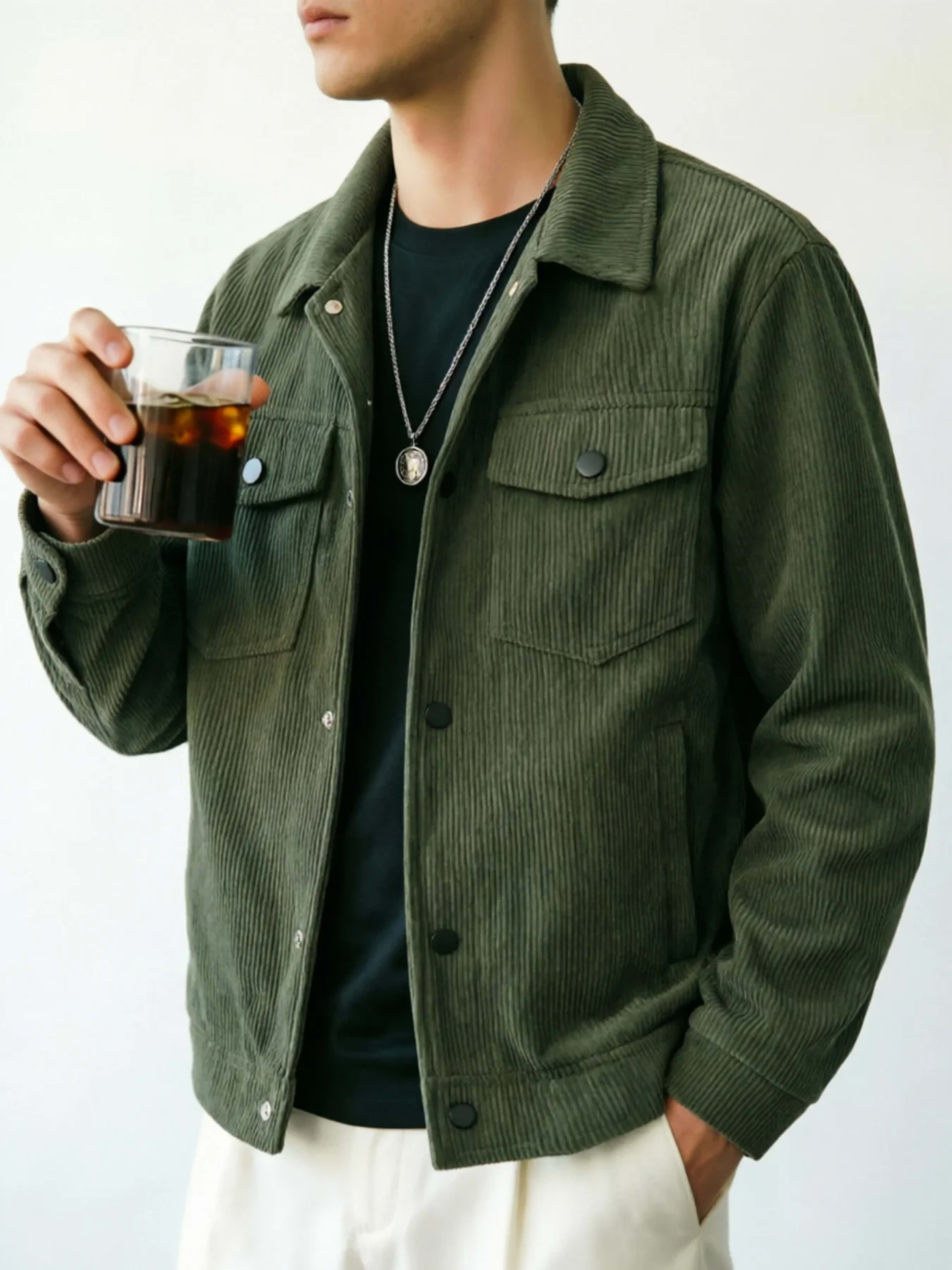 Men's Corduroy Jacket: Classic Collar Design, Multiple Colors Available, Loose Fit Comfortable and Versatile 2