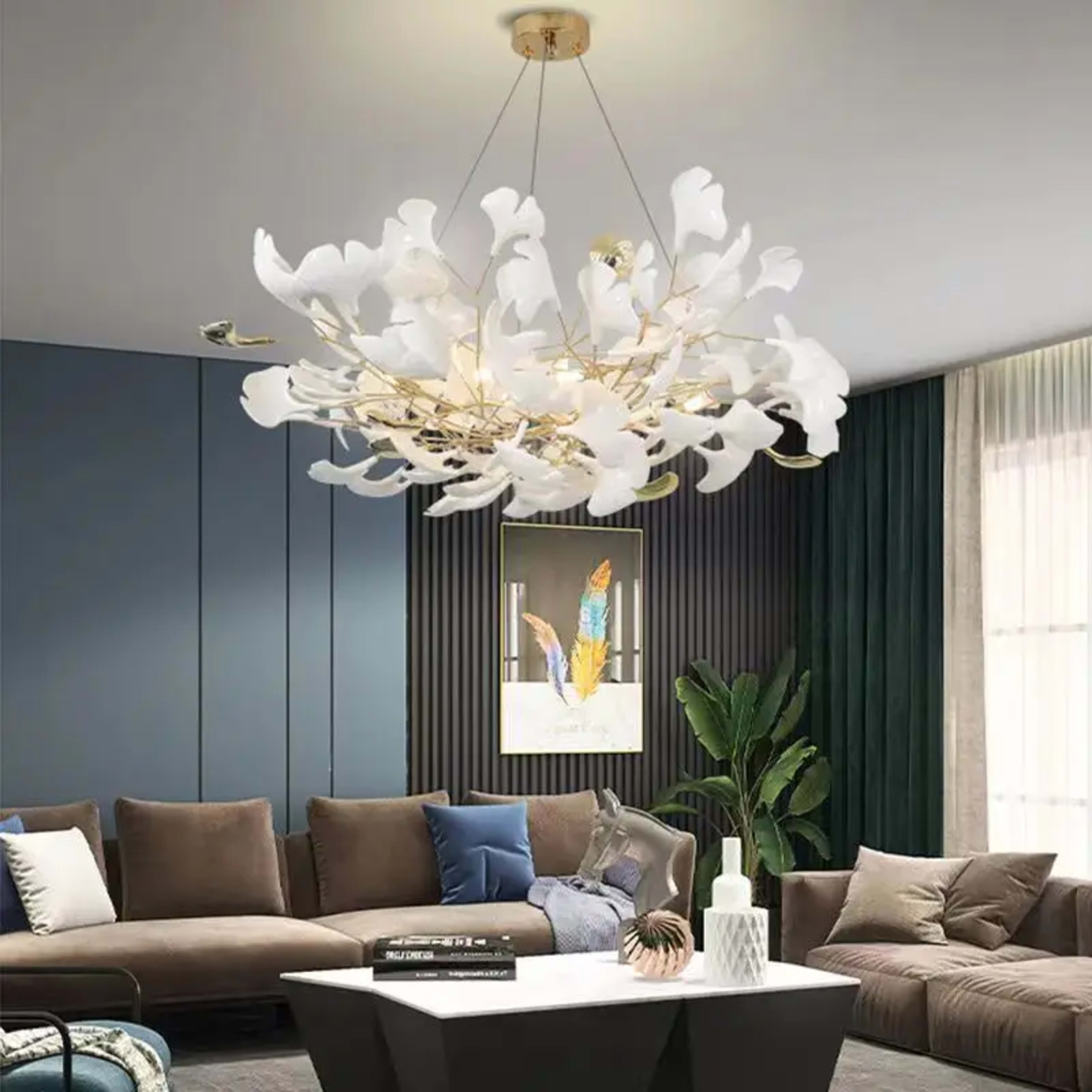 Modern LED Pendant Lights Home Decoration Bedroom Dining Living Room Ceiling Chandelier Ginkgo Leaf Art Long Lighting Fi 4