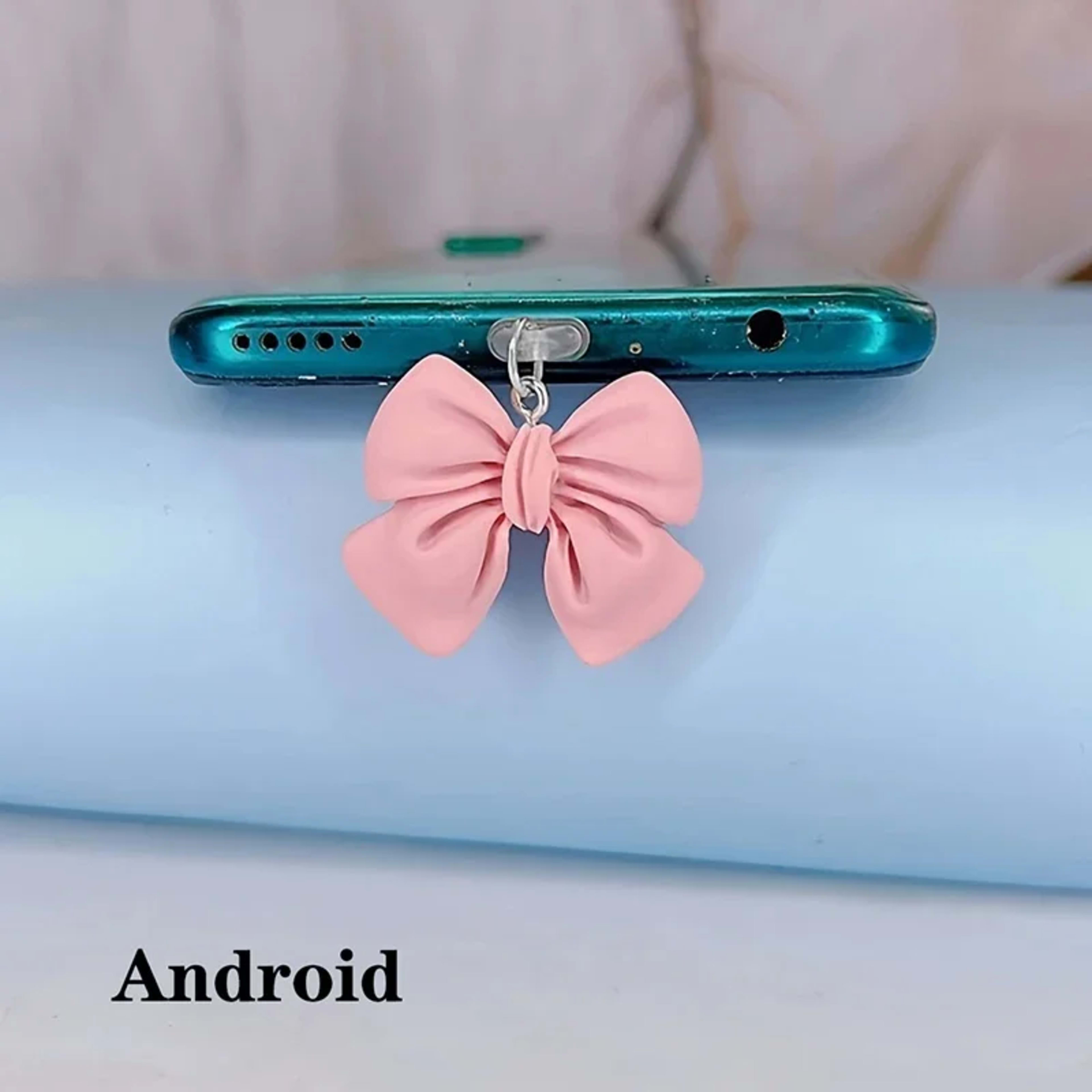 1pcs Cute Pink Bow Phone Dust Plug Accessories Decoration Hanging Pendant for IPhone for Samsung Type-C Charging Port 7