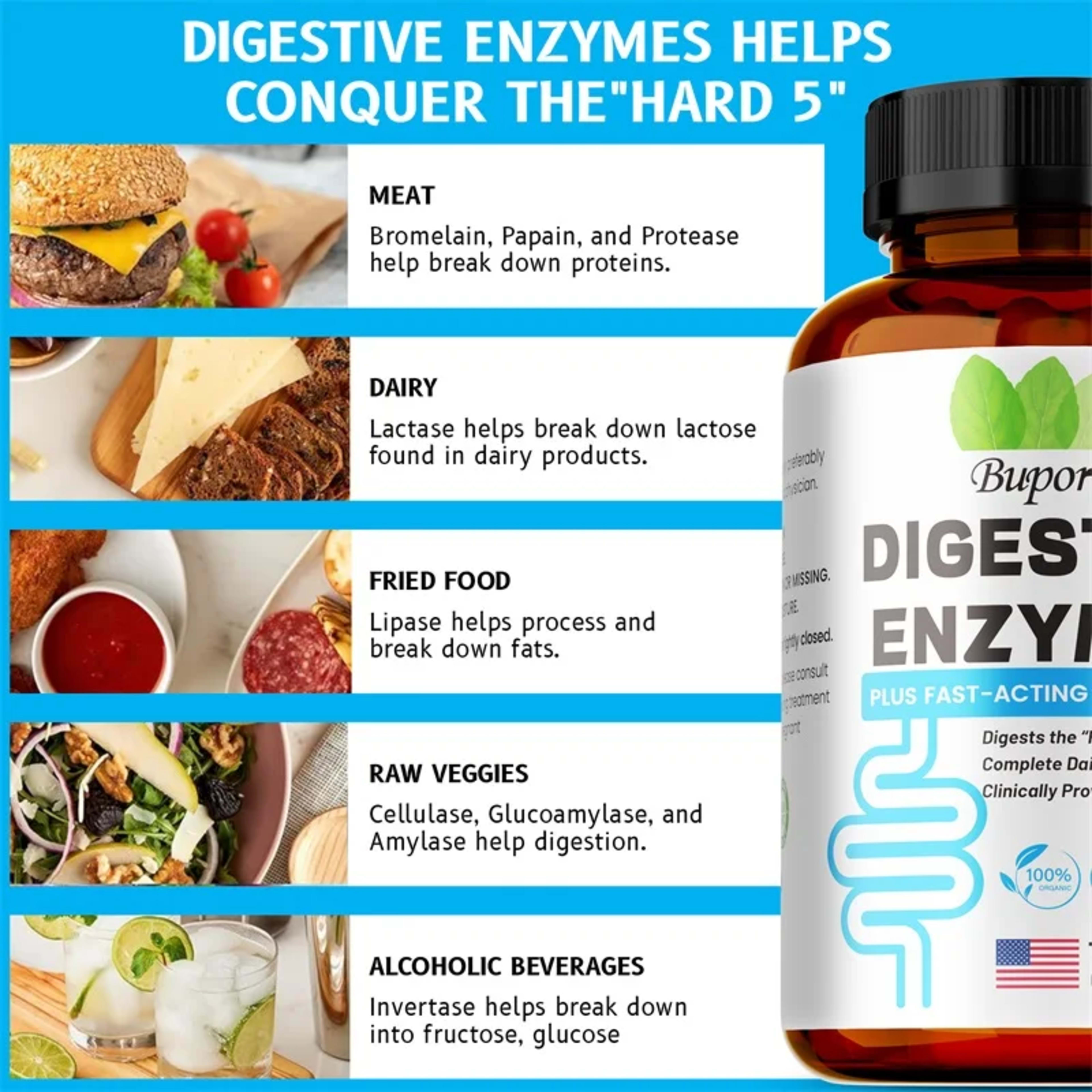 Digestive Enzymes Supplement - Digestion and Intestinal Health for Adults Men and Women, Promotes Nutrient Absorption 6