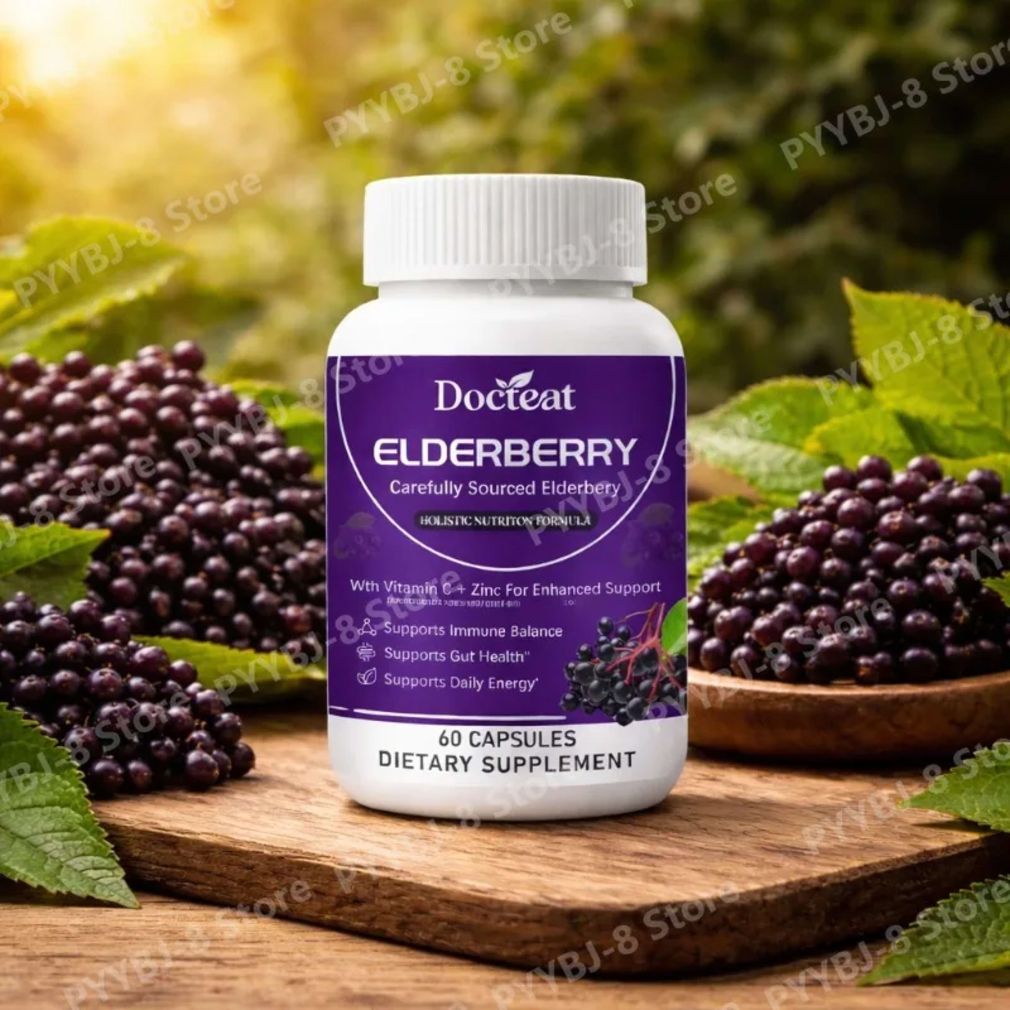 Elderberry Capsule Supplement Contain Elderberry Extract,vitaminC and Zinc Support Intestinal Health & Daily Energy Inta 1