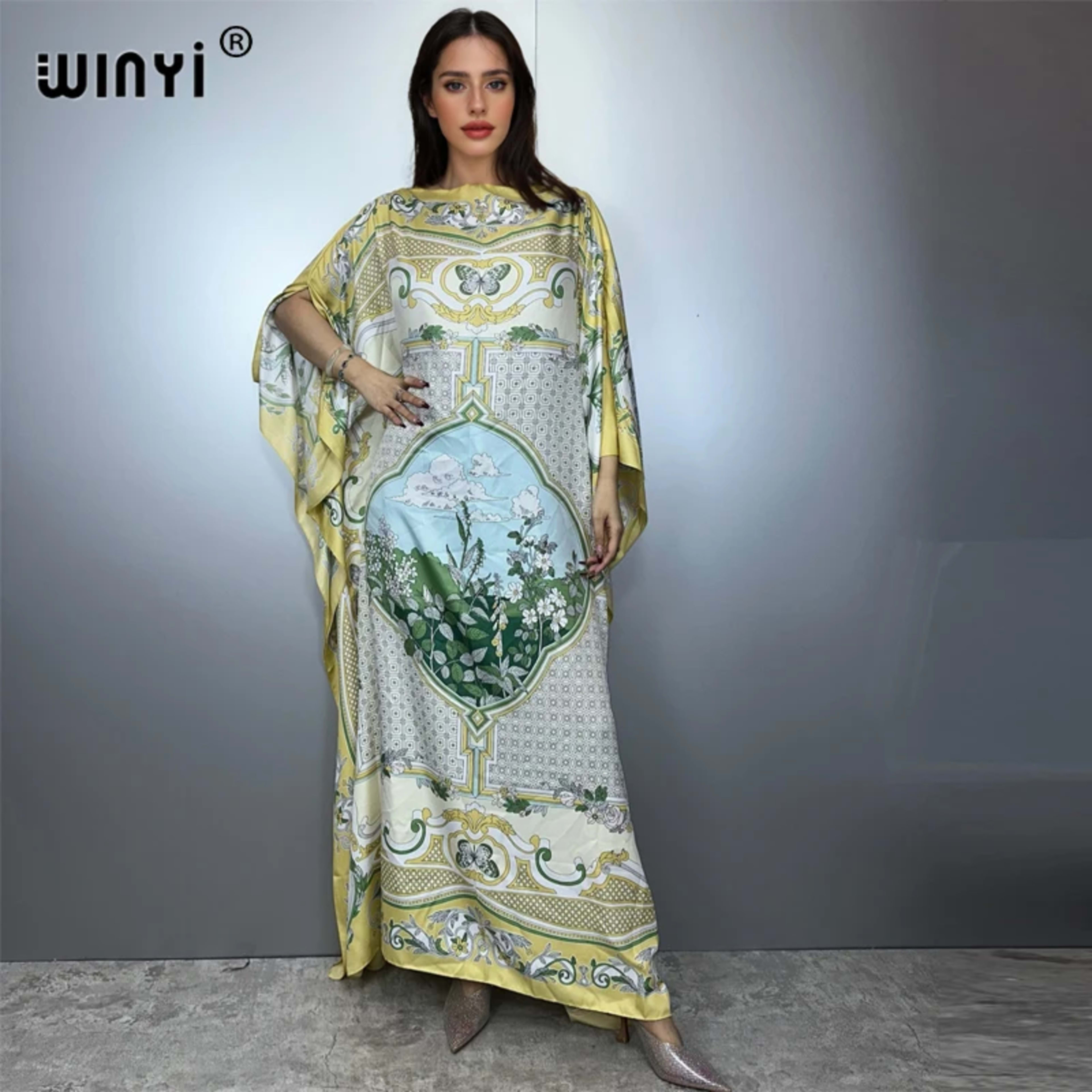 Printed Dresses For Women 2025 Fashion Design Loose Dress Batwing Maxi Long Femme Vestidos Summer Autumn Party Elegant D 6