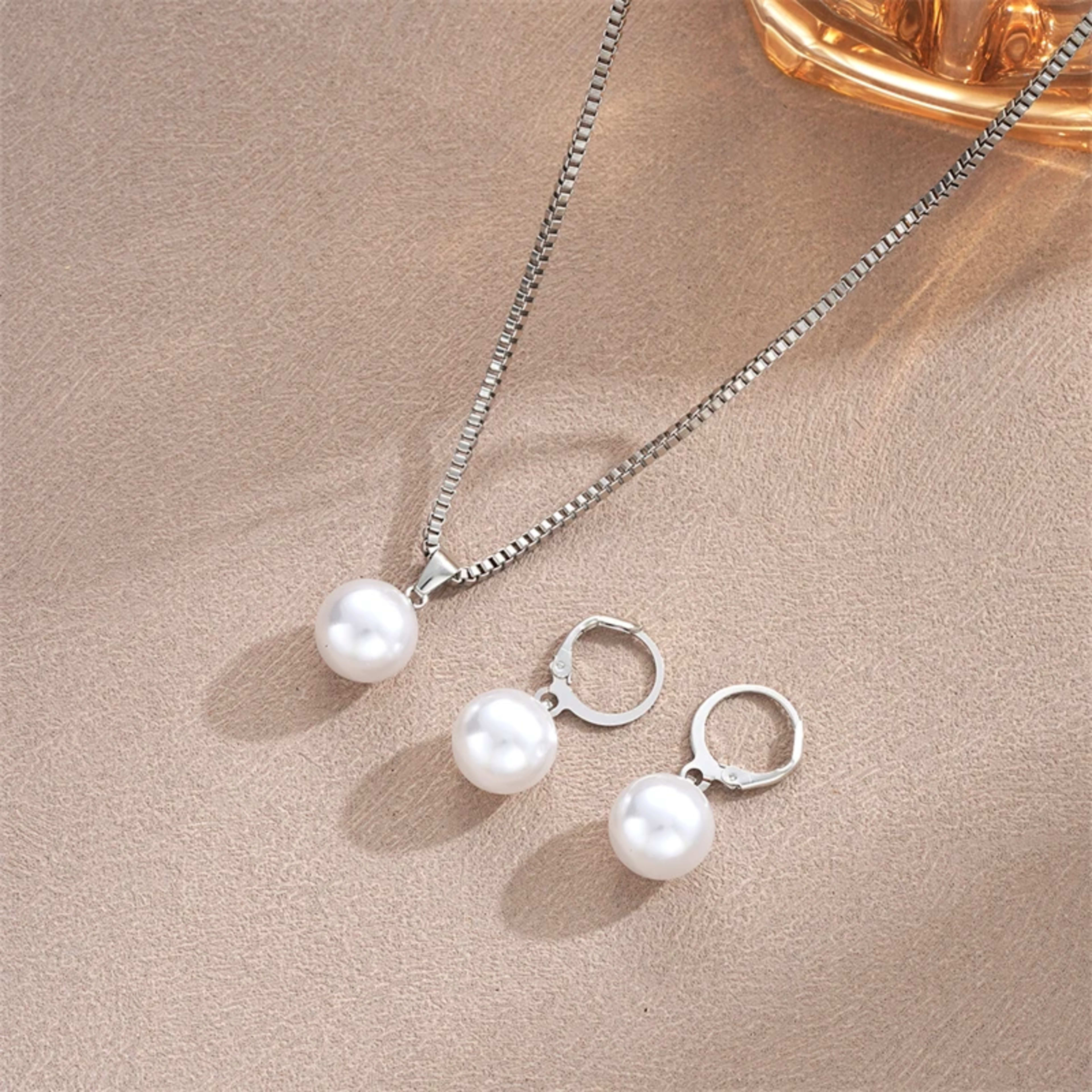 Fashion Elegant Imitation Pearl Pendant Jewelry Set for Women Vintage Gold Color Chain Necklace Earring Girl Wedding Par 6