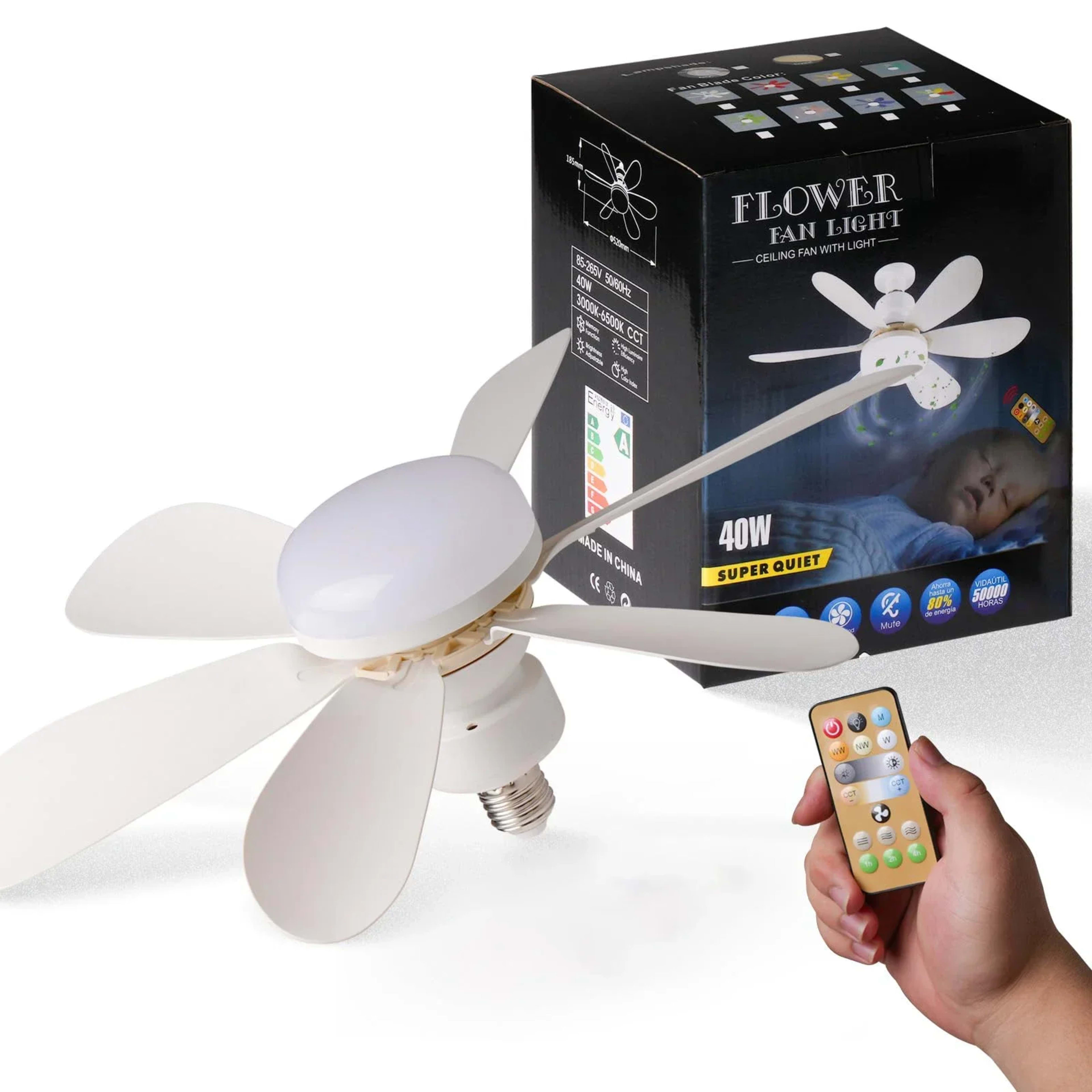 LED 40W ceiling fan light E27 with remote control for dimming, suitable for living room, study, household use, 85-265V 3