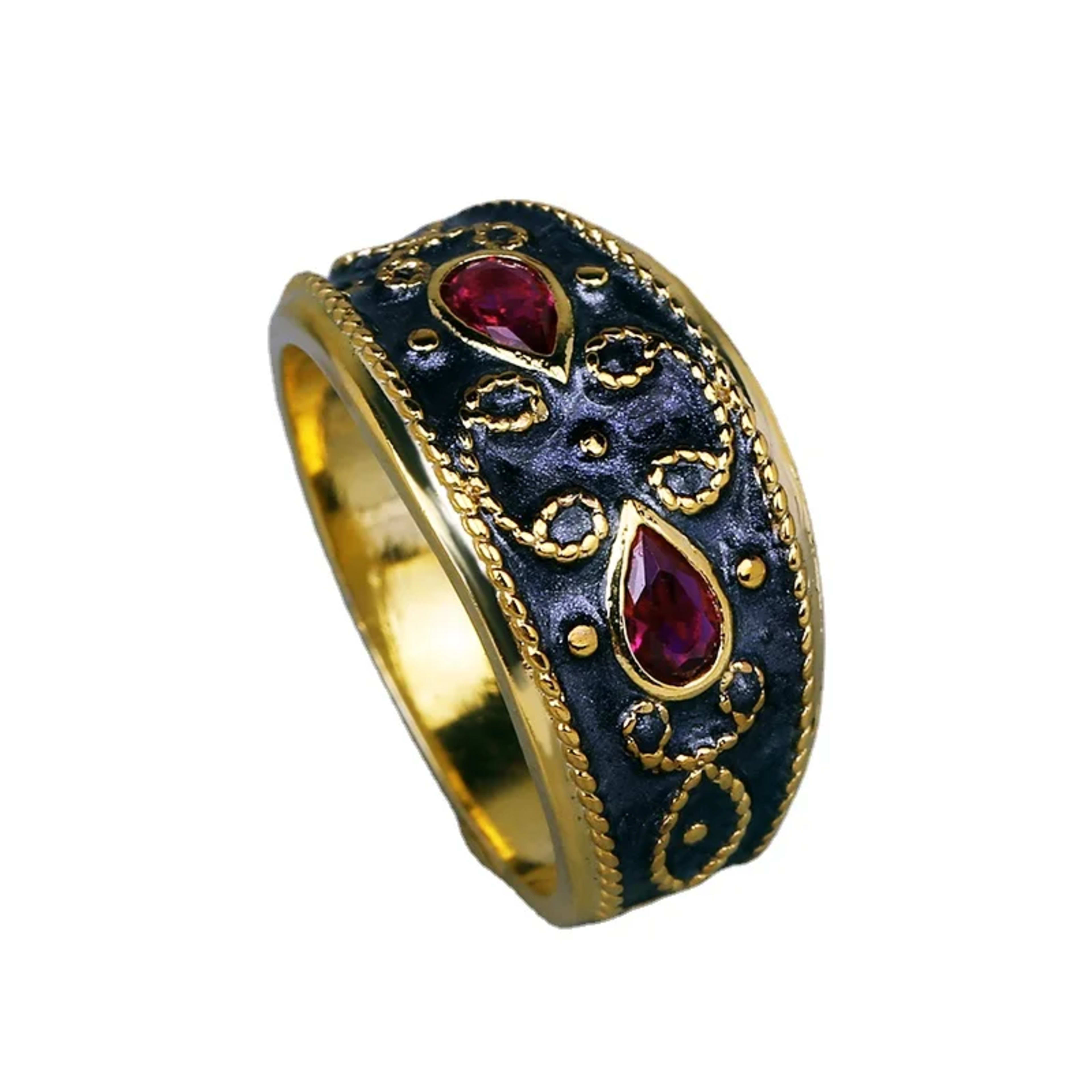 Fashion Jewelry Set for Women Pear Lab Created Ruby Gold Plated Earrings Ring Luxury Wedding Fine Jewelry Earring Set 3
