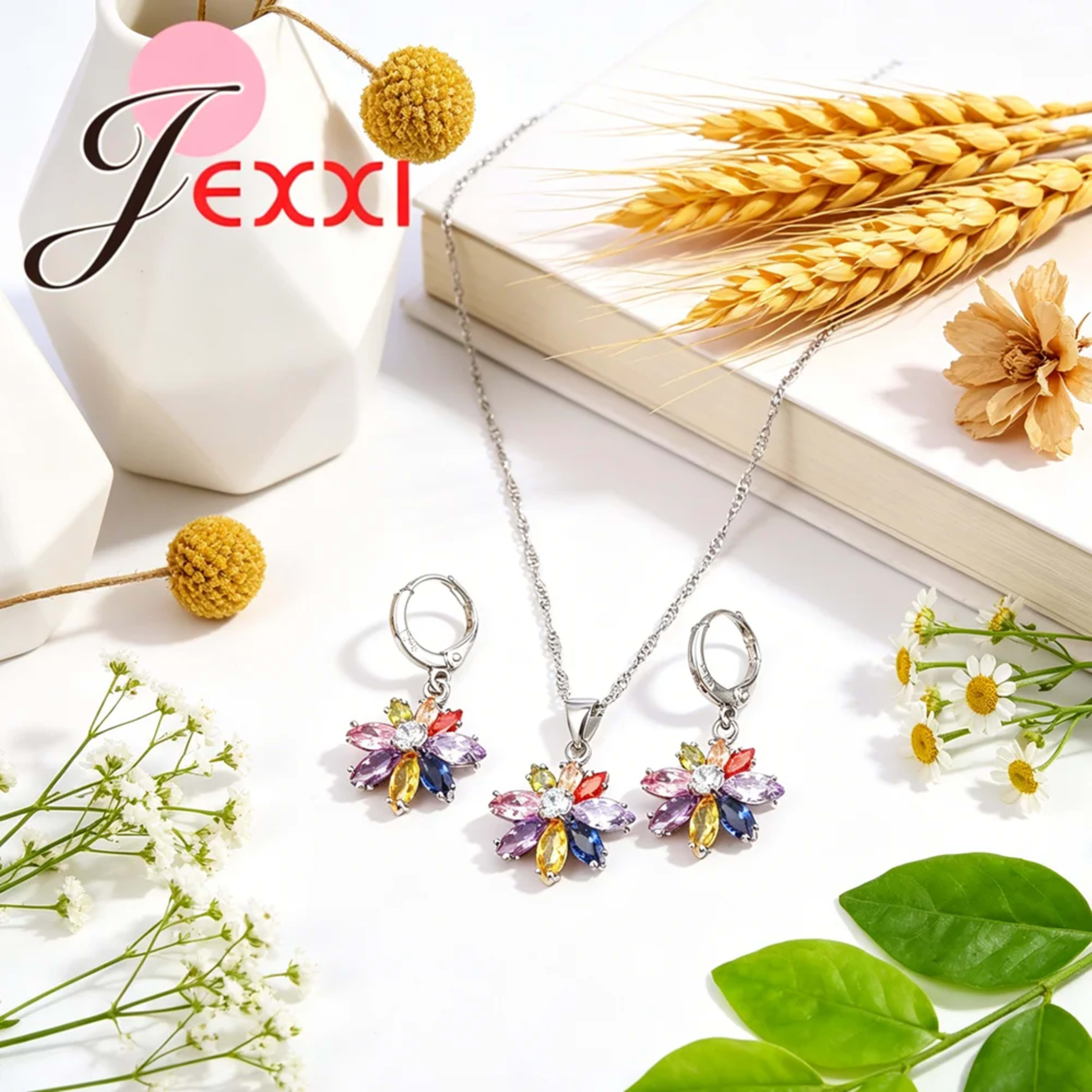 Women Pretty Jewelry Decoration Hot 925 Sterling Silver Cubic Zirconia Jewelry Set Pendant Necklace Earring Sets Promoti