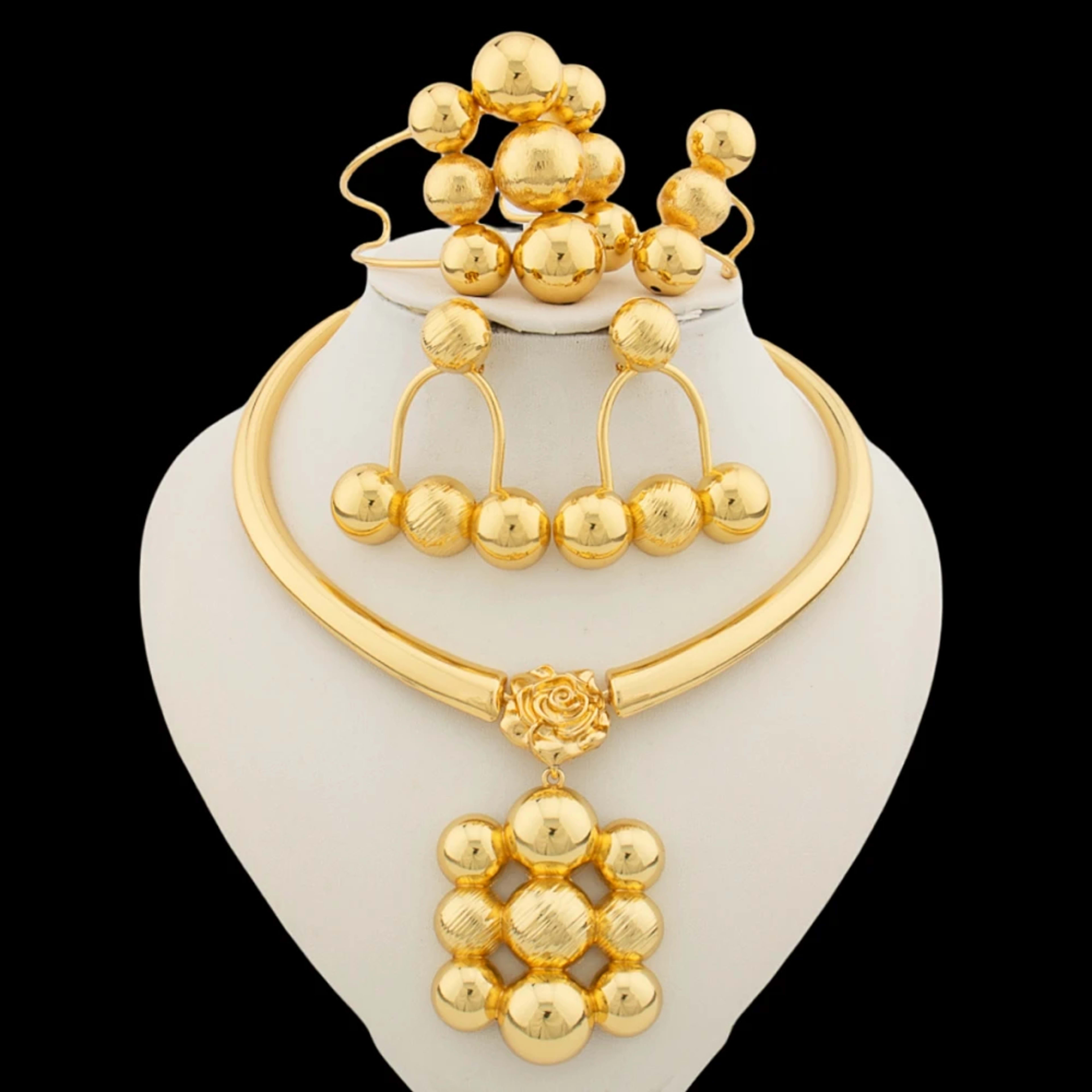 Jewelry Set for Women Luxury Pendant Necklace and Dangle Earrings Weddings Bridal Bangle Ring Set Gifts