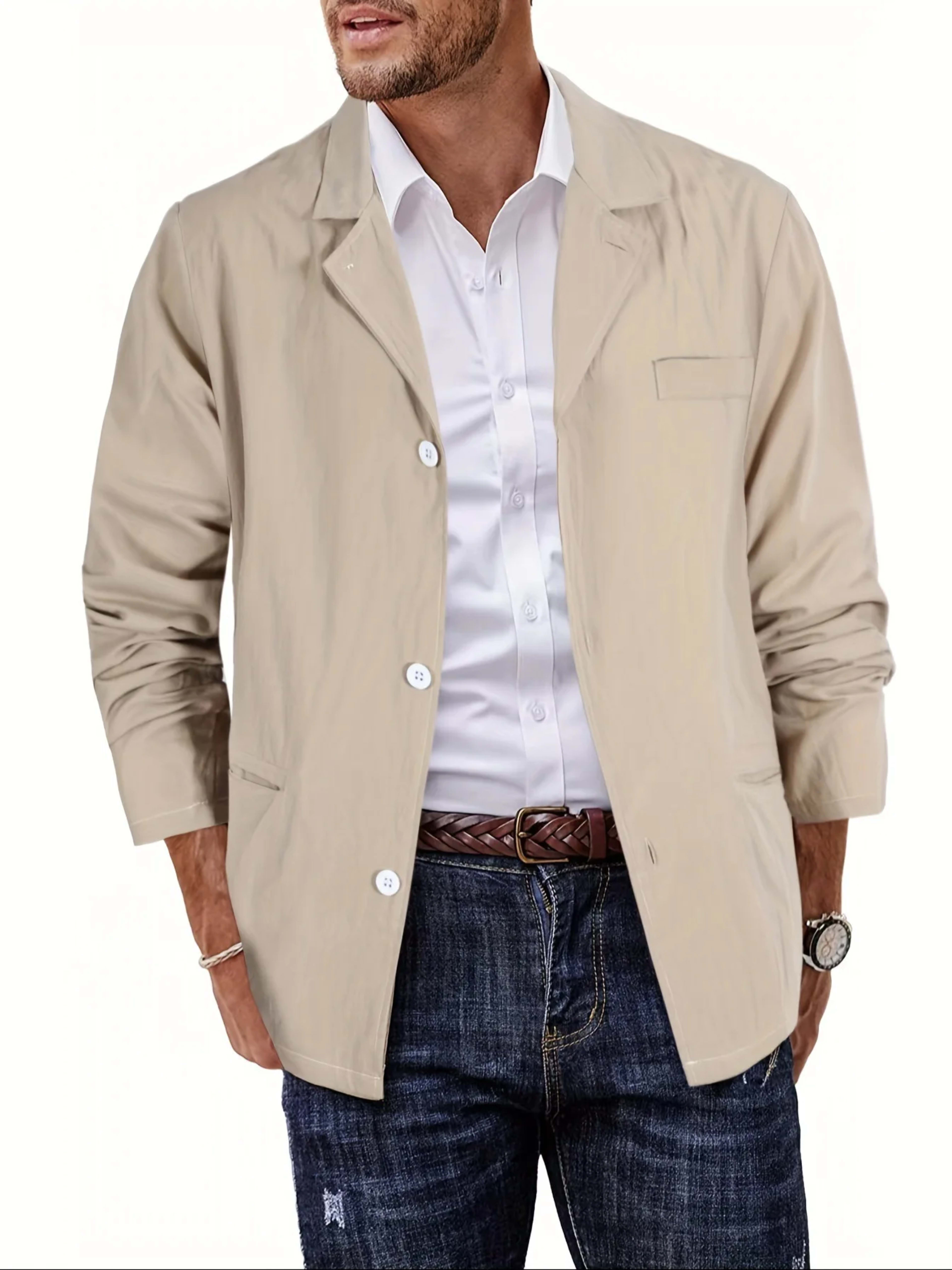 Men's Jacket, Solid Color Cotton and Linen Fashionable Casual Vacation Top 1