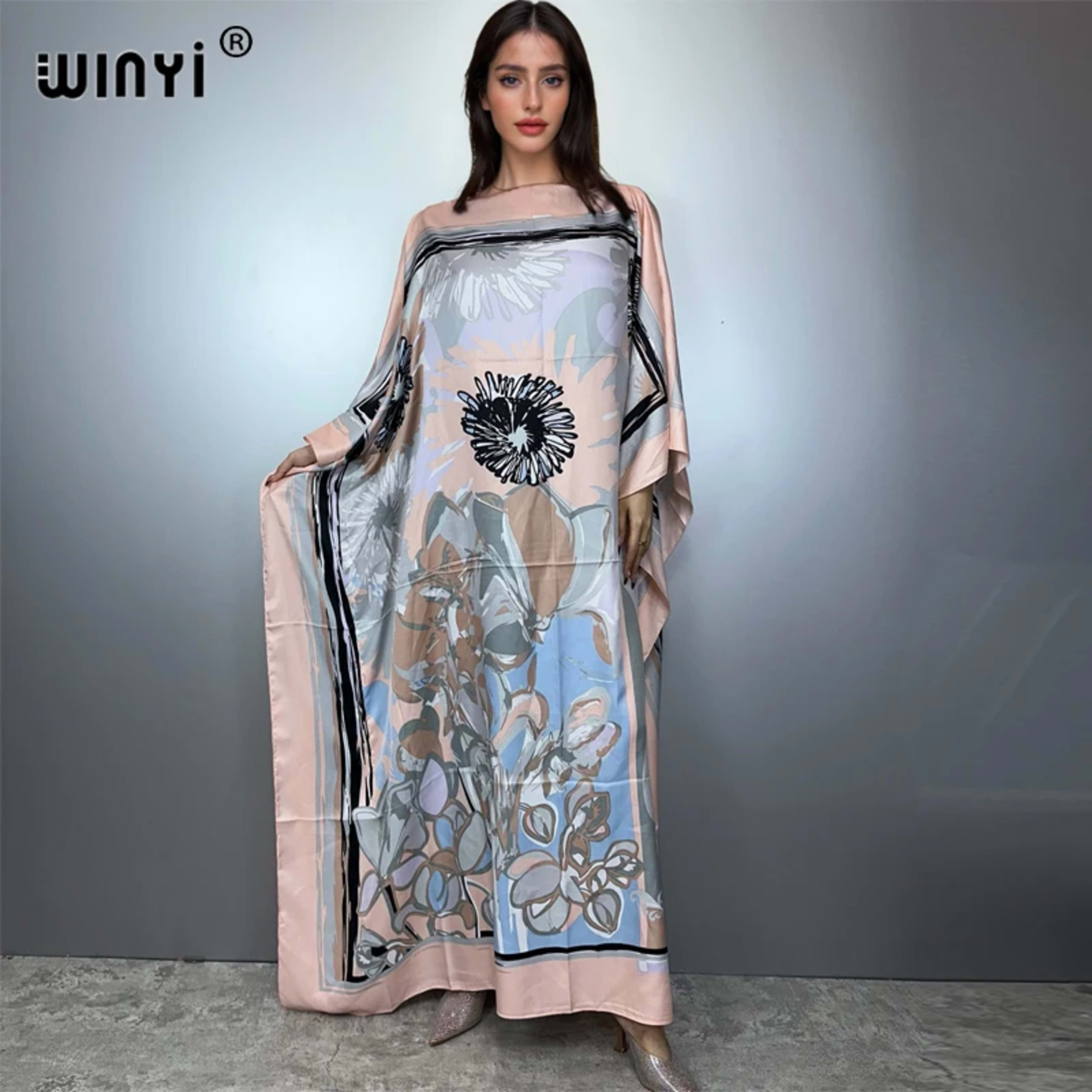 Printed Dresses For Women 2025 Fashion Design Loose Dress Batwing Maxi Long Femme Vestidos Summer Autumn Party Elegant D 2