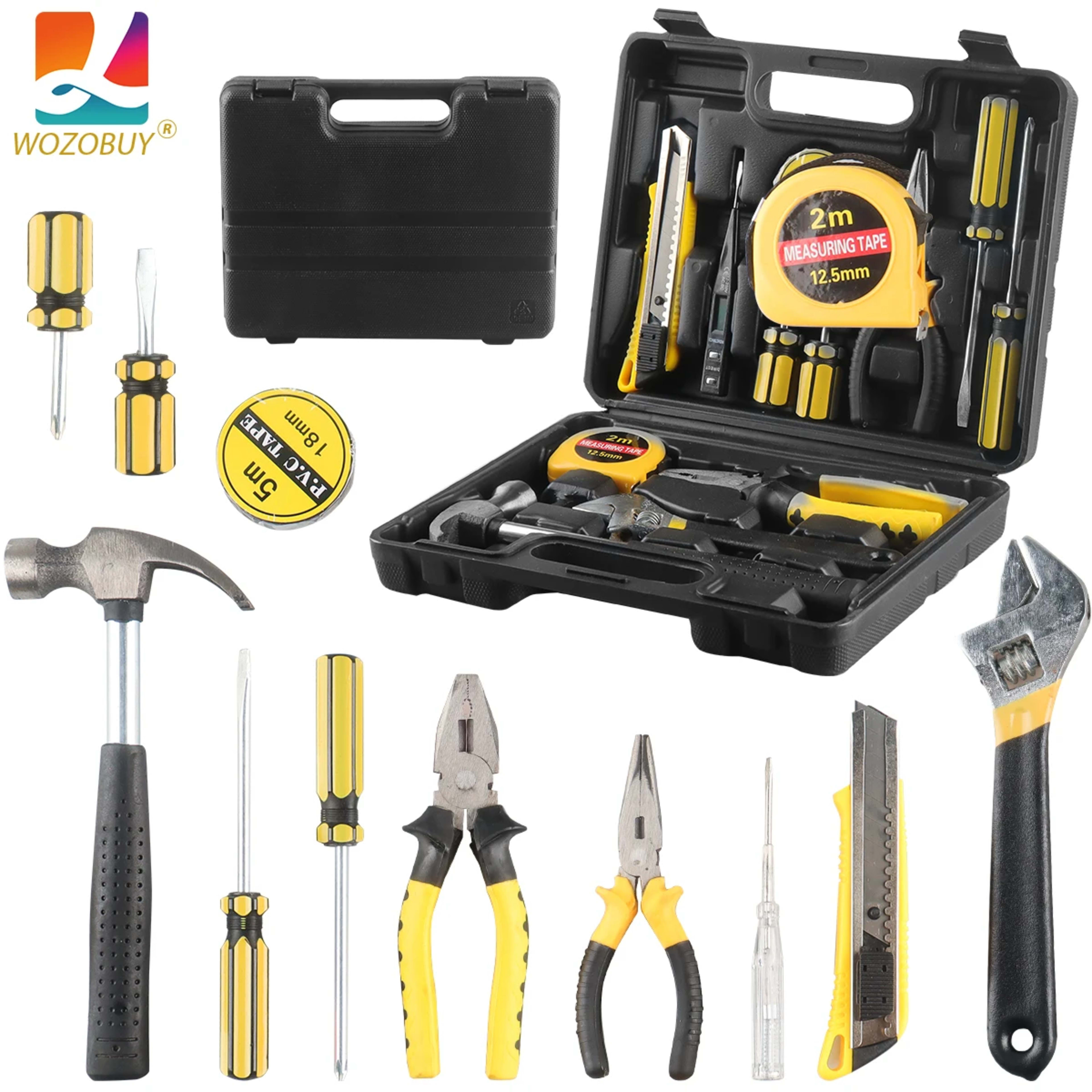 Household hand Tools Set General House hold Hand Tool Kit with Plastic Toolbox Storage Case Used to Car repair And home