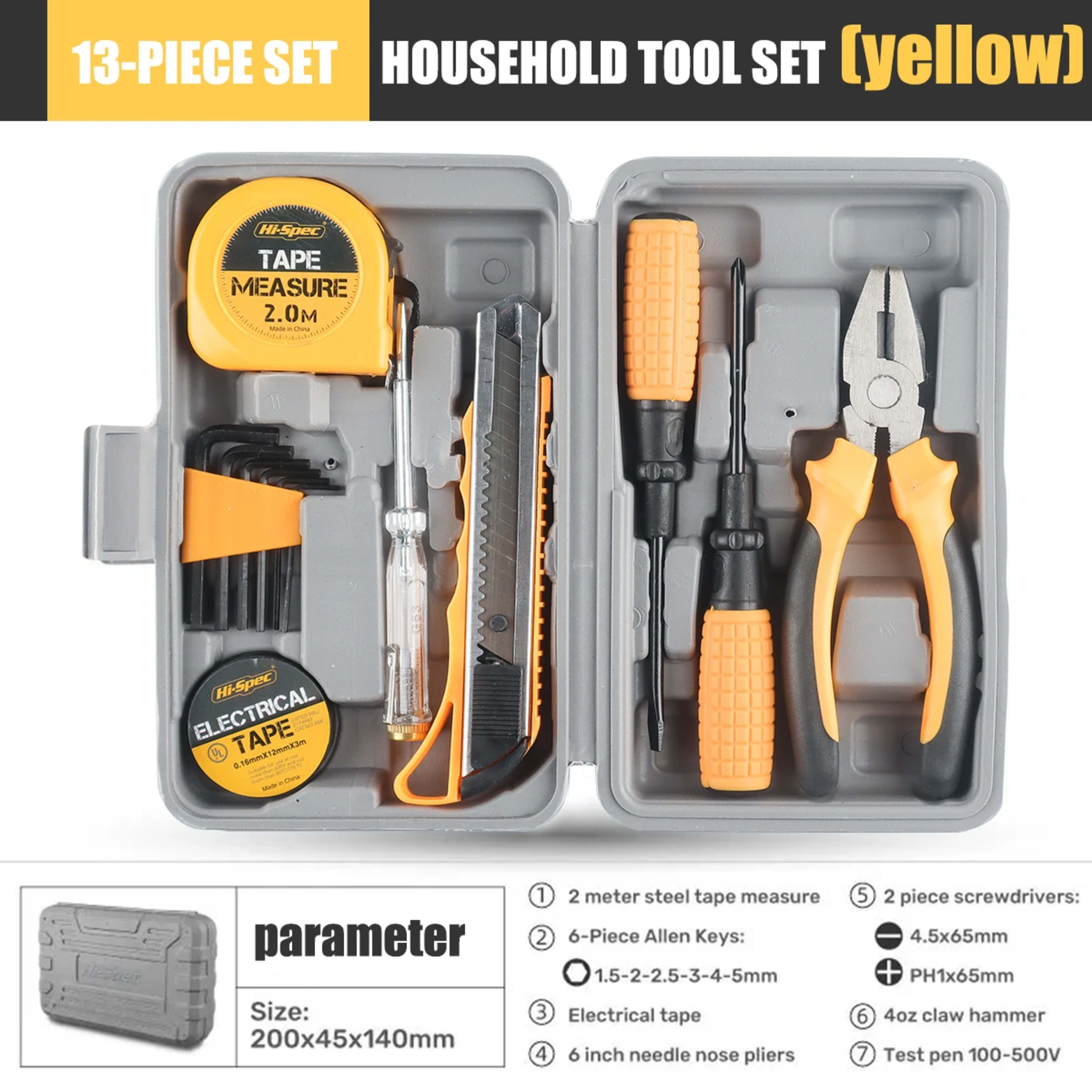 Household hand Tools Set General House hold Hand Tool Kit with Plastic Toolbox Storage Case Used to Car repair And home  11