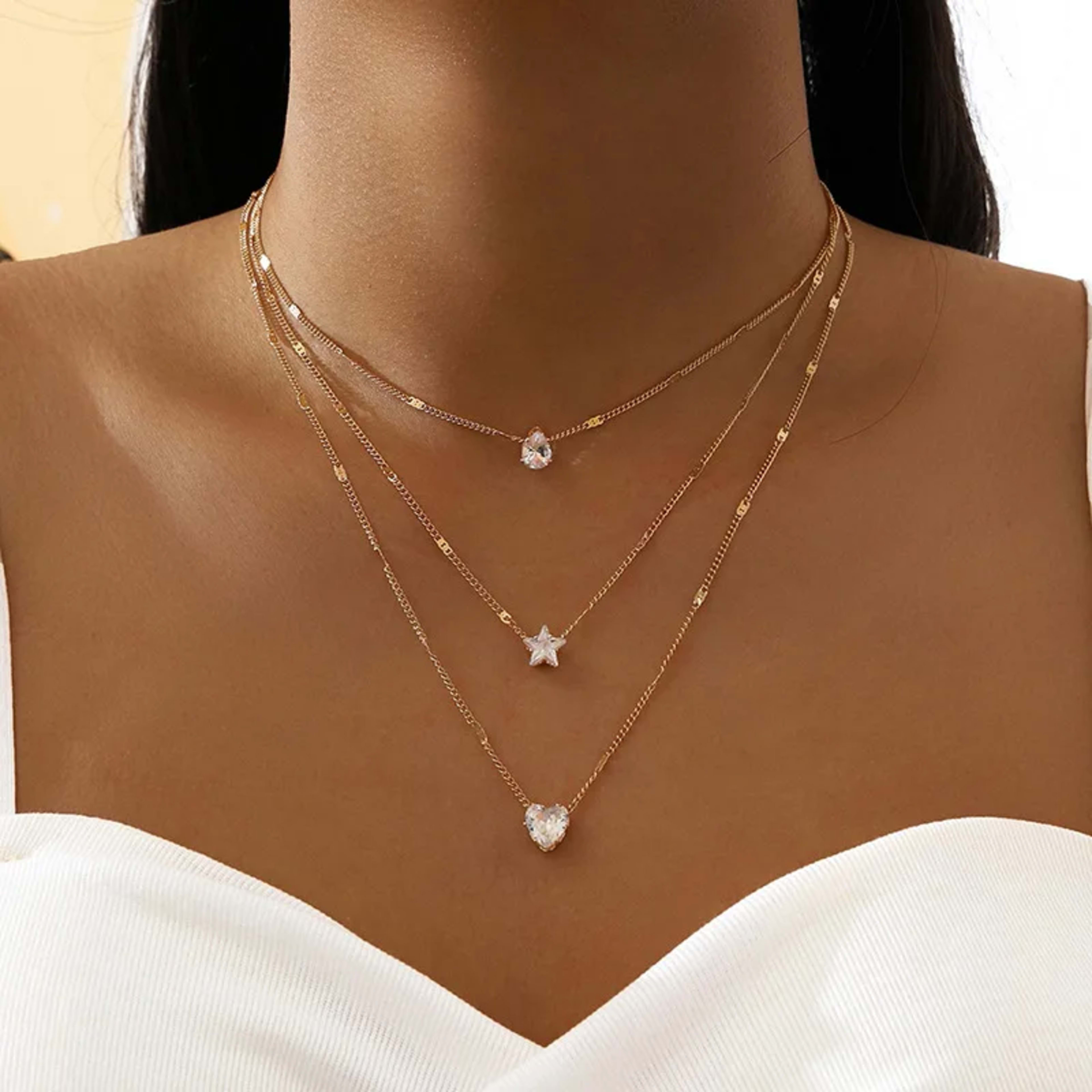 Trendy Zircon Pendant Necklace For Women Multilayer Chain Choker Fashion Female Party Shiny Jewelry Gift 8