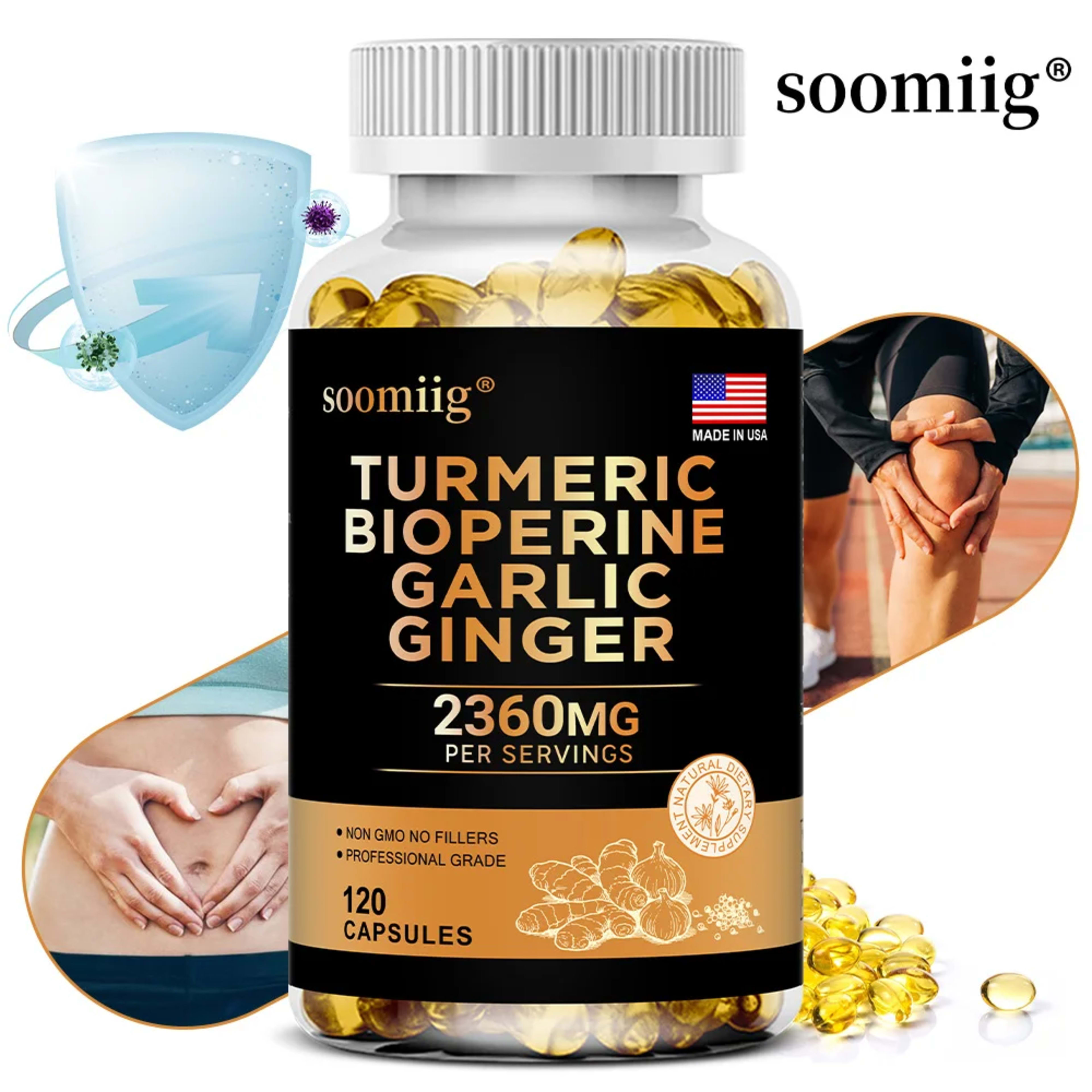 Turmeric Ginger Supplement with Garlic Curcumin Black Pepper, Support Joint Health, Promote Digestion, and Boost Immune  1