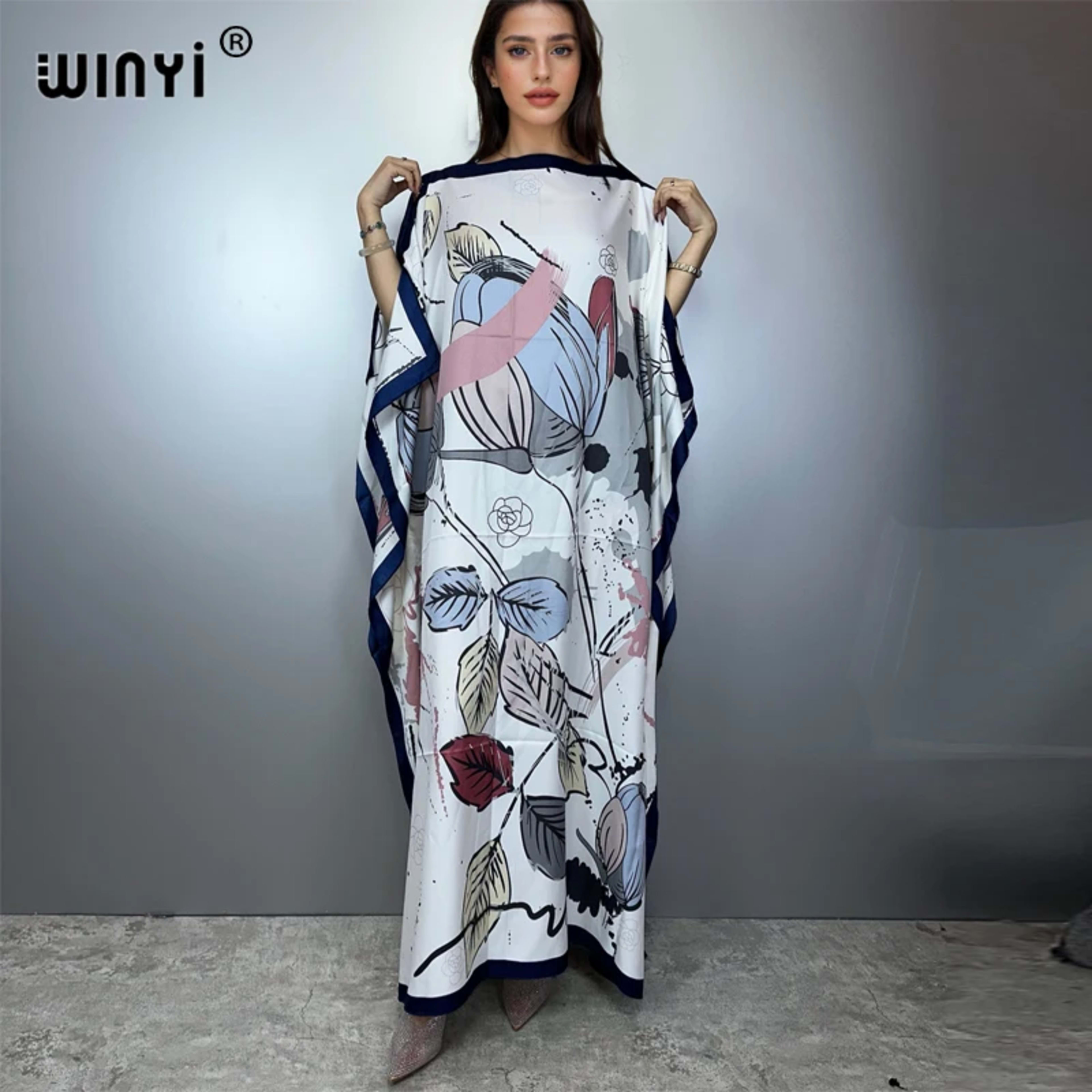 Printed Dresses For Women 2025 Fashion Design Loose Dress Batwing Maxi Long Femme Vestidos Summer Autumn Party Elegant D 7