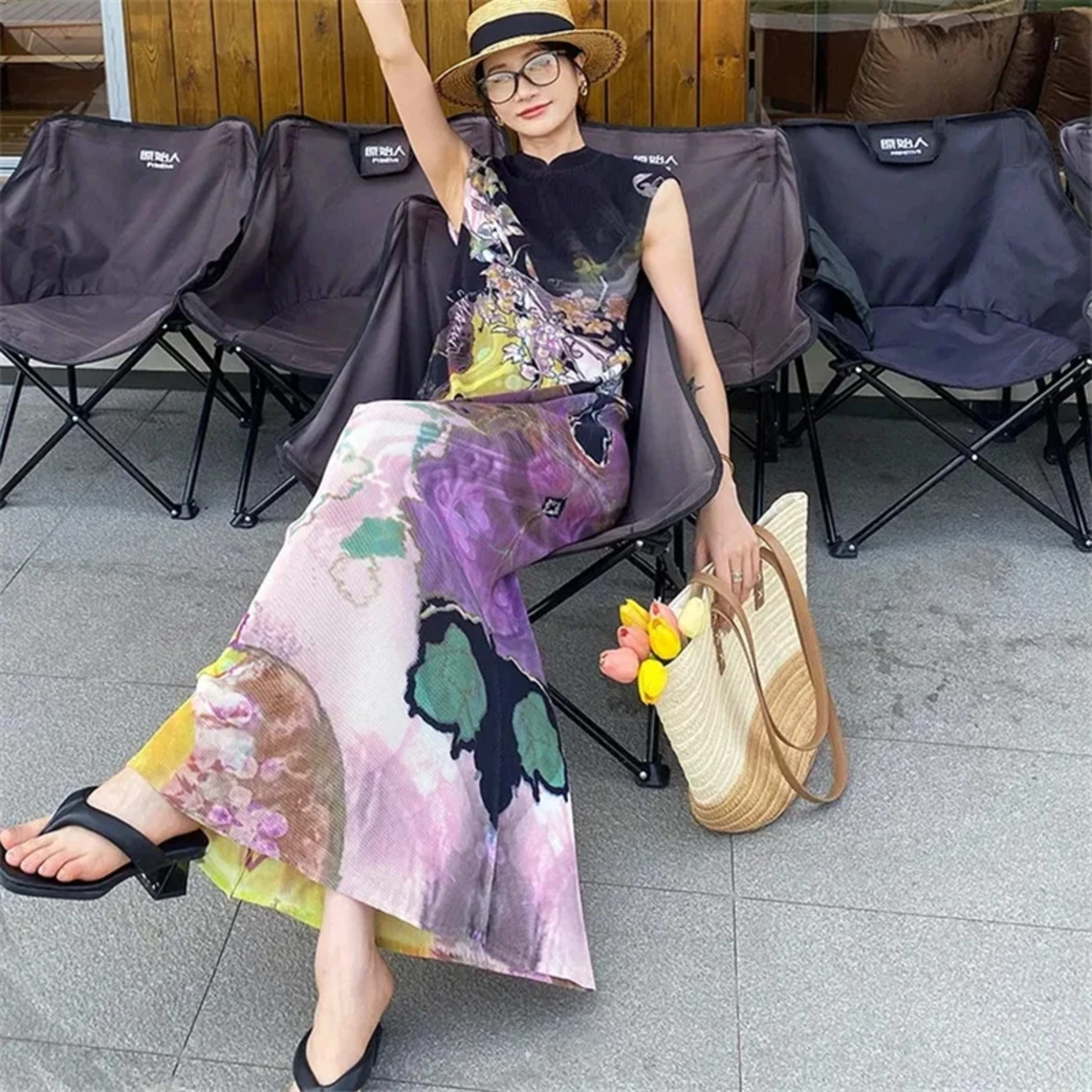 Womens Dresses Woman Clothes  Miyake High-grade Pleated Print Dress Chinese National Style Cheongsam Skirt Fishtail Skir 2