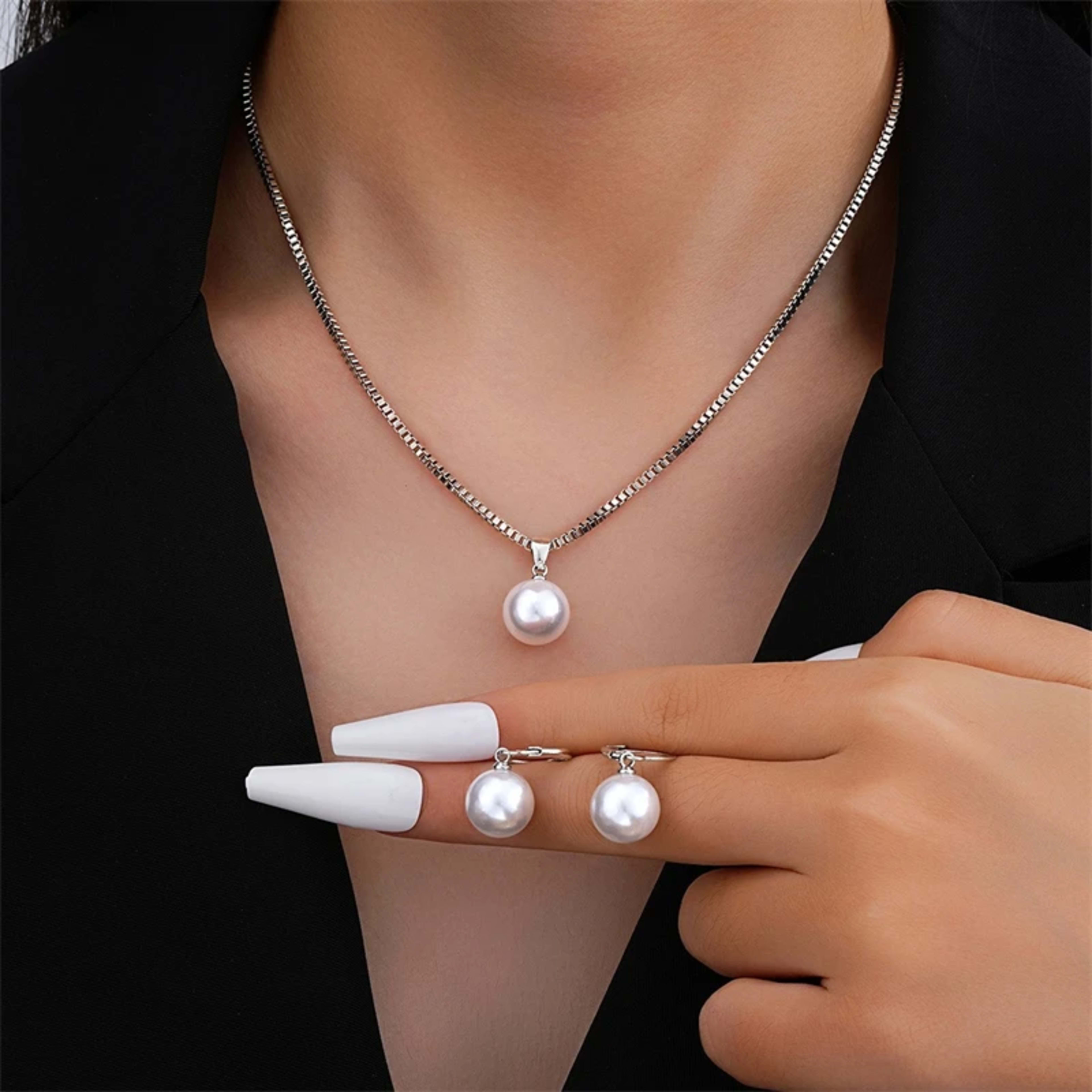 Fashion Elegant Imitation Pearl Pendant Jewelry Set for Women Vintage Gold Color Chain Necklace Earring Girl Wedding Par 5