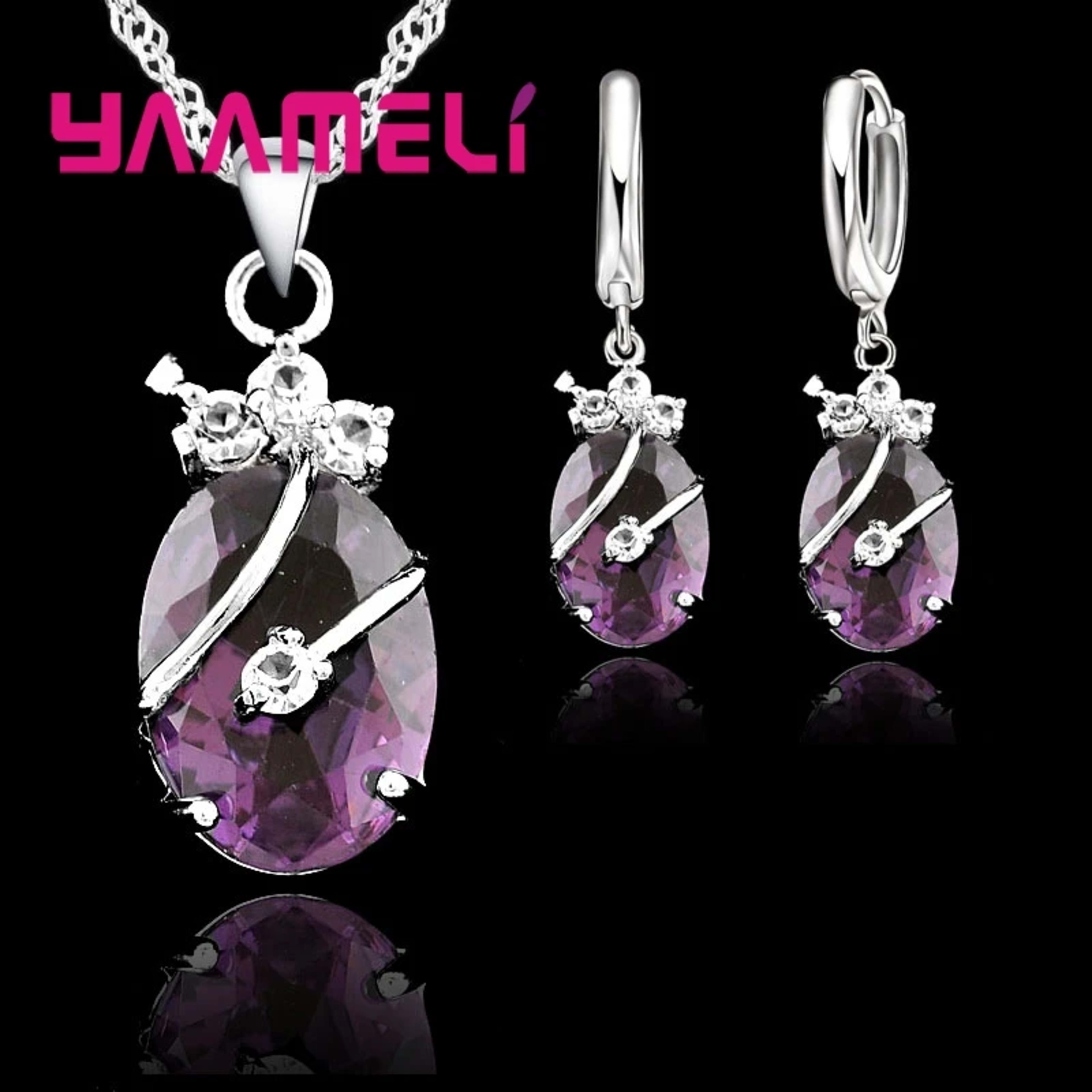 New Fashion Vintage Jewelry Sets For Women 925 Sterling Silver Crystal Stone Pendant Charms Wedding Necklace Hoop Earrin 1
