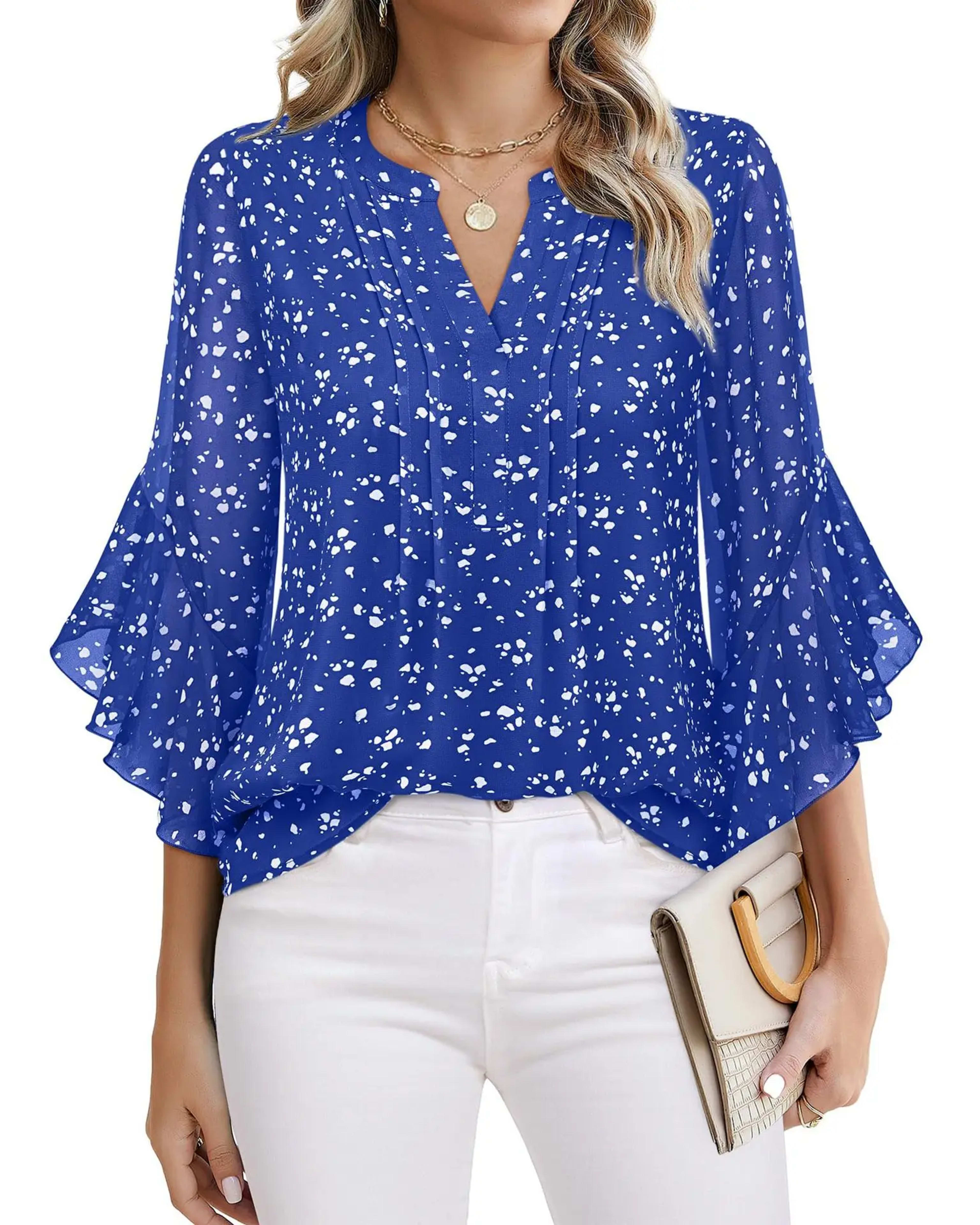 Fashion Woman Blouse Shirts For Women Stylish Top Casual Wave Point Print Tops Female Elegant Chiffon Mujer Woman Clothe 13