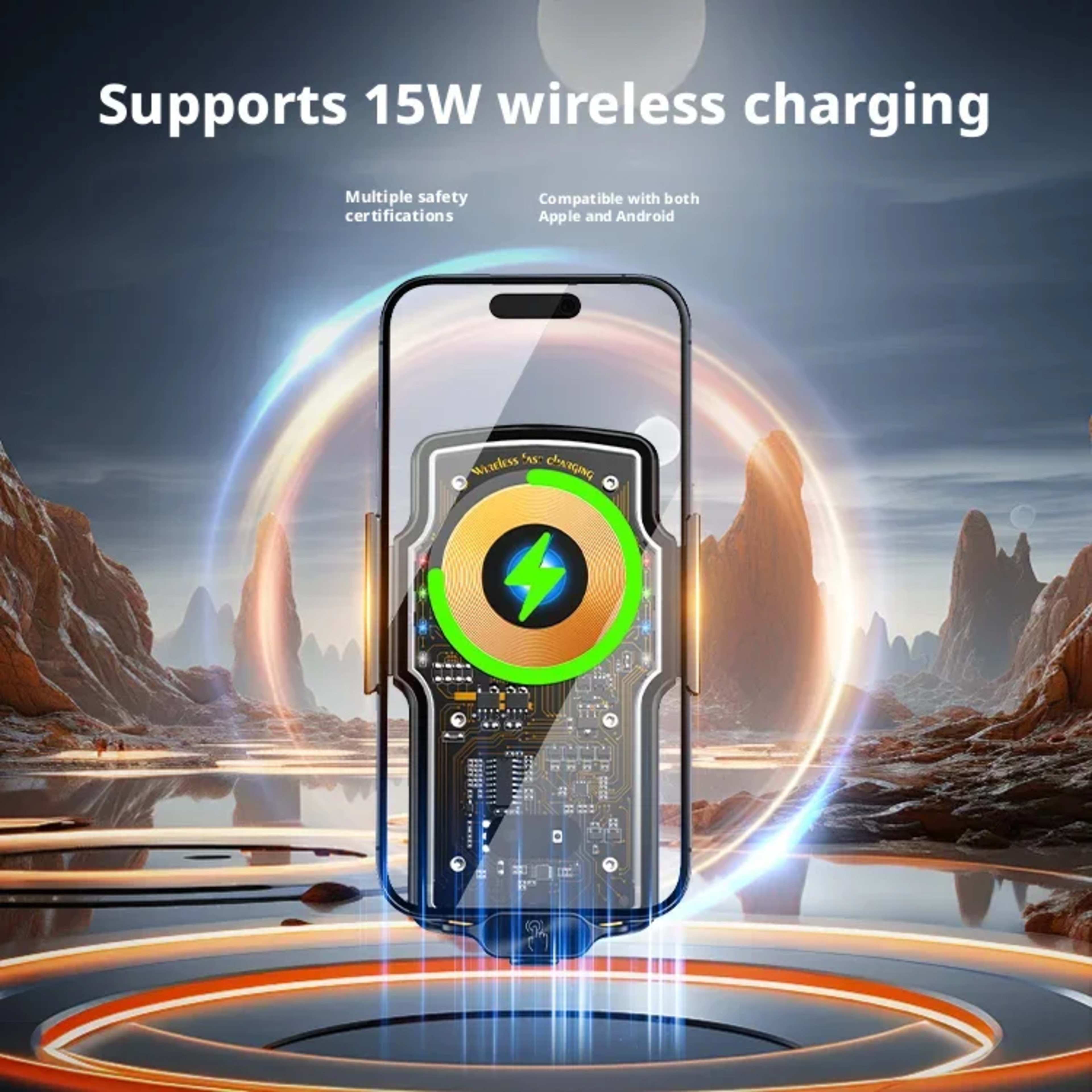 car accessories interior mounts phone holder support for cell phone bracket 15w wireless charging Transparent Technology 4