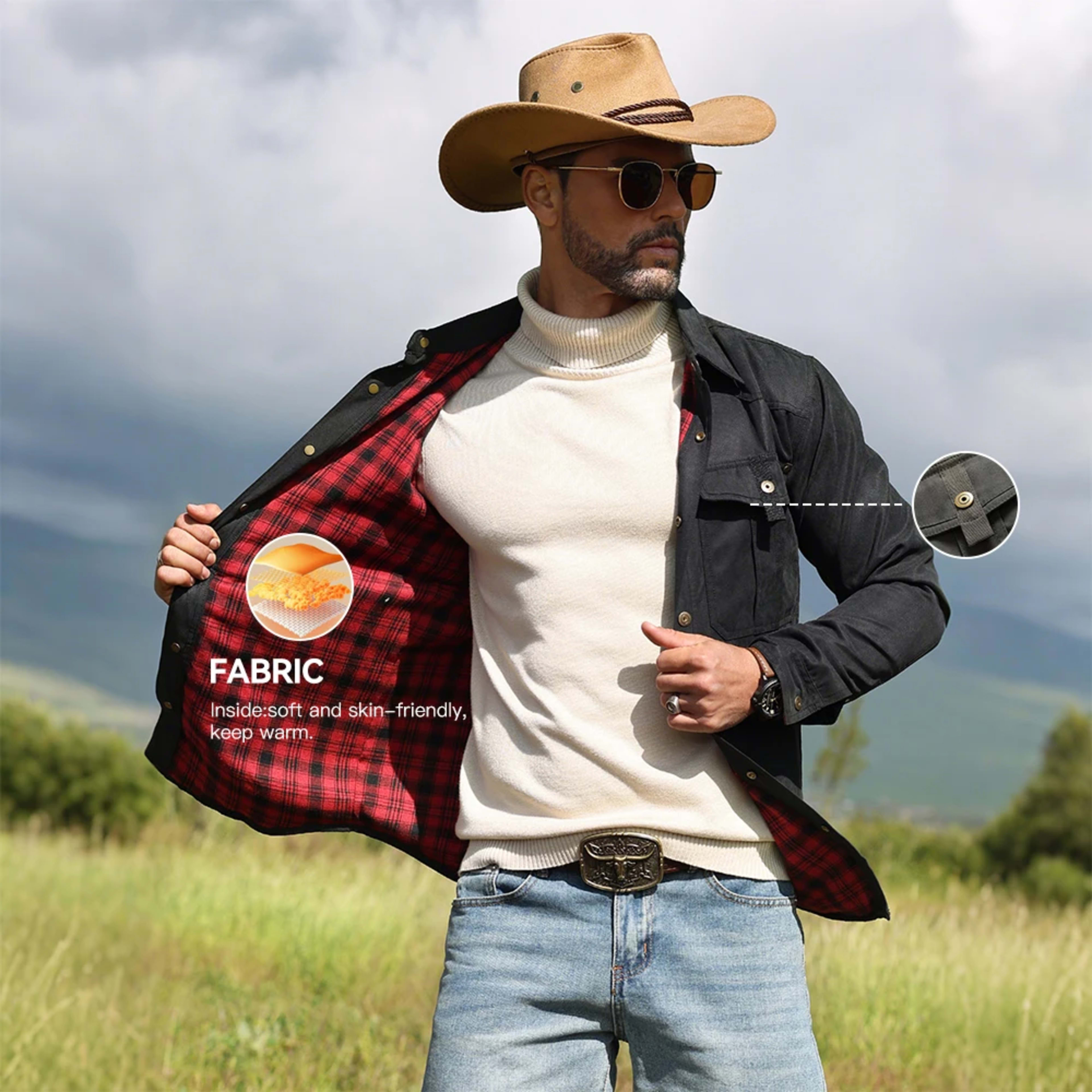 Men's Jackets Spring Flannel Lined Shirt Coat Shacket Casual Snap Button Overshirt Western Cowboy Style High Quality Top 4