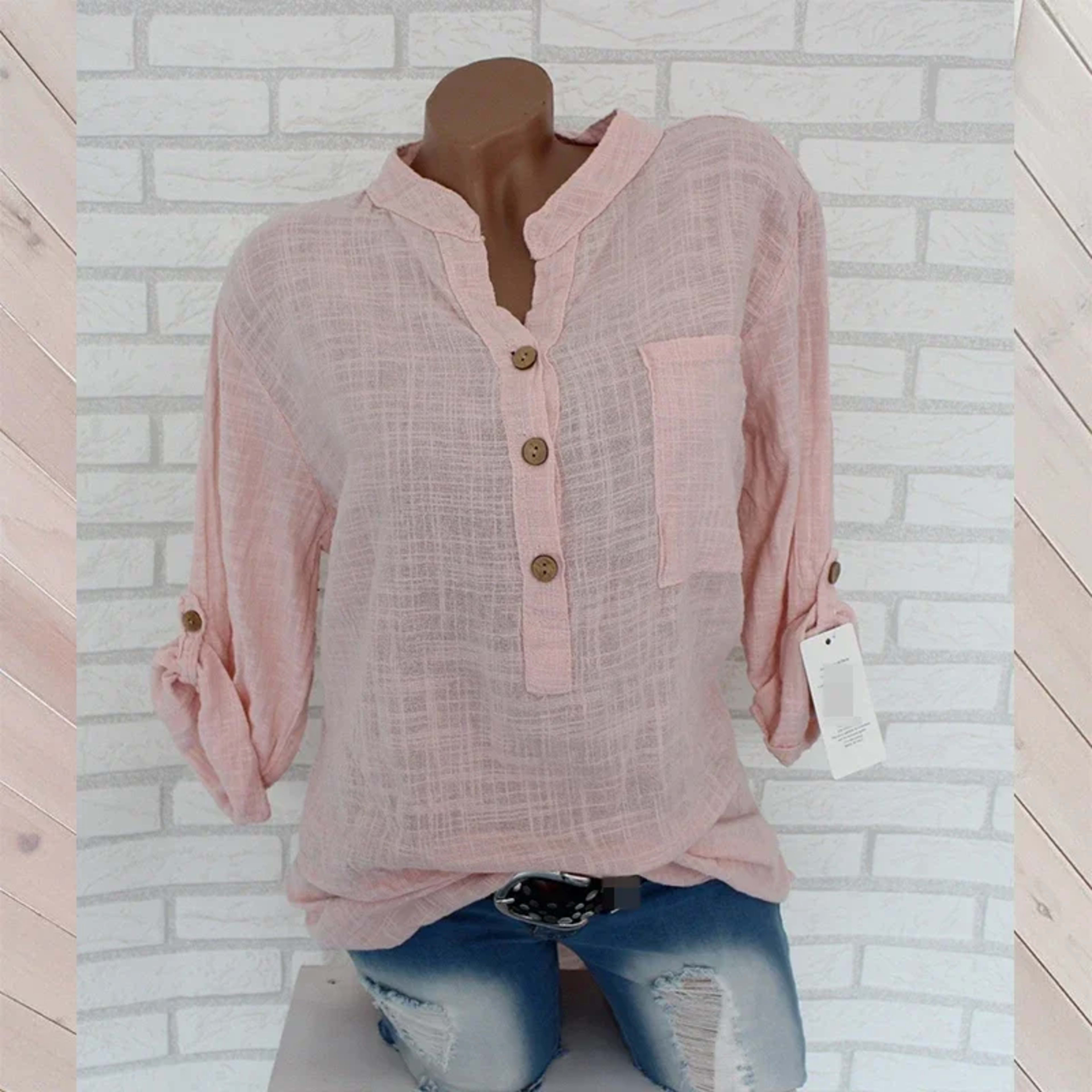 Women Blouses Cotton Linen Blouse Autumn Shirts Casual Long Sleeve Button V Neck Loose Shirt Lady Tops Tailor-made T-Shi 6