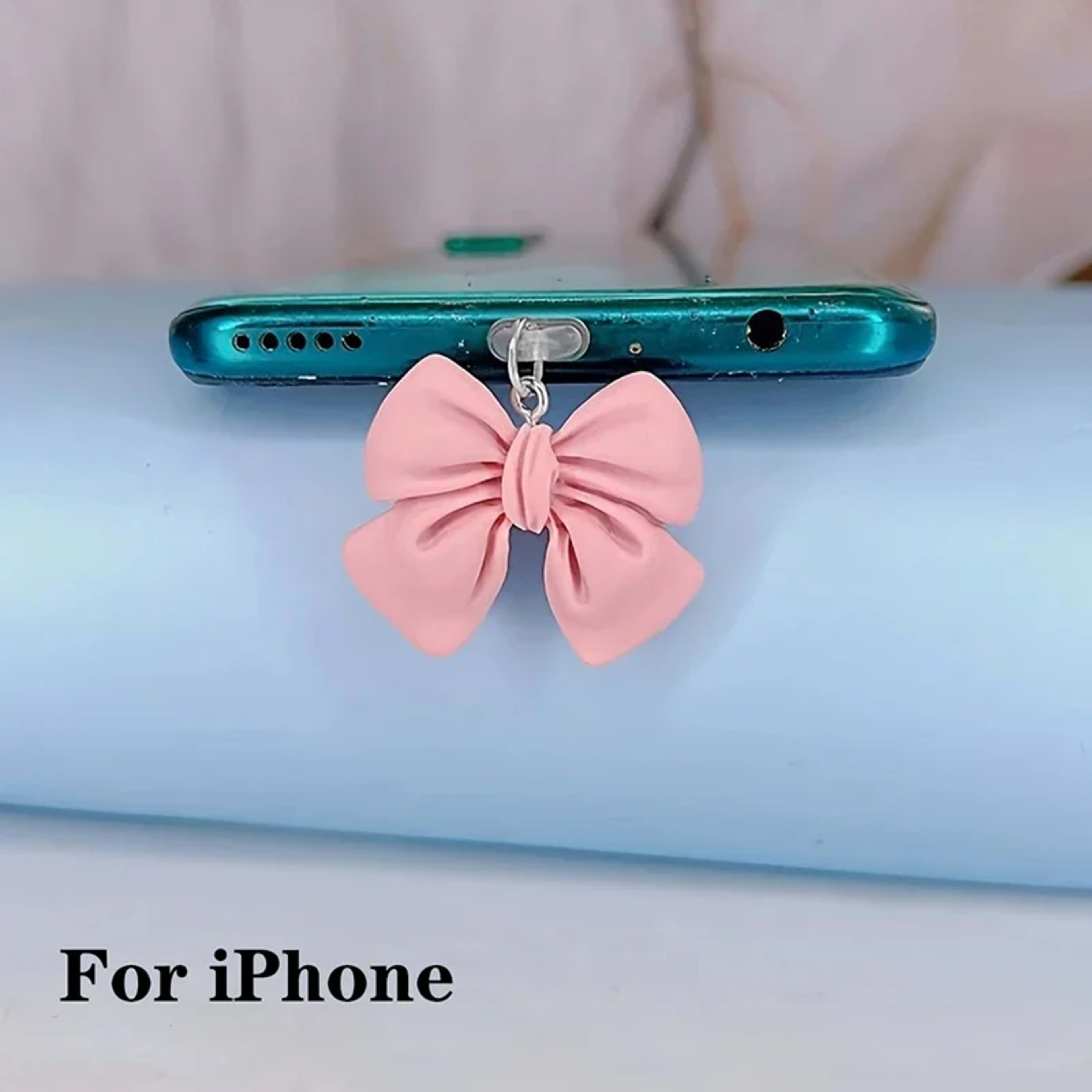 1pcs Cute Pink Bow Phone Dust Plug Accessories Decoration Hanging Pendant for IPhone for Samsung Type-C Charging Port