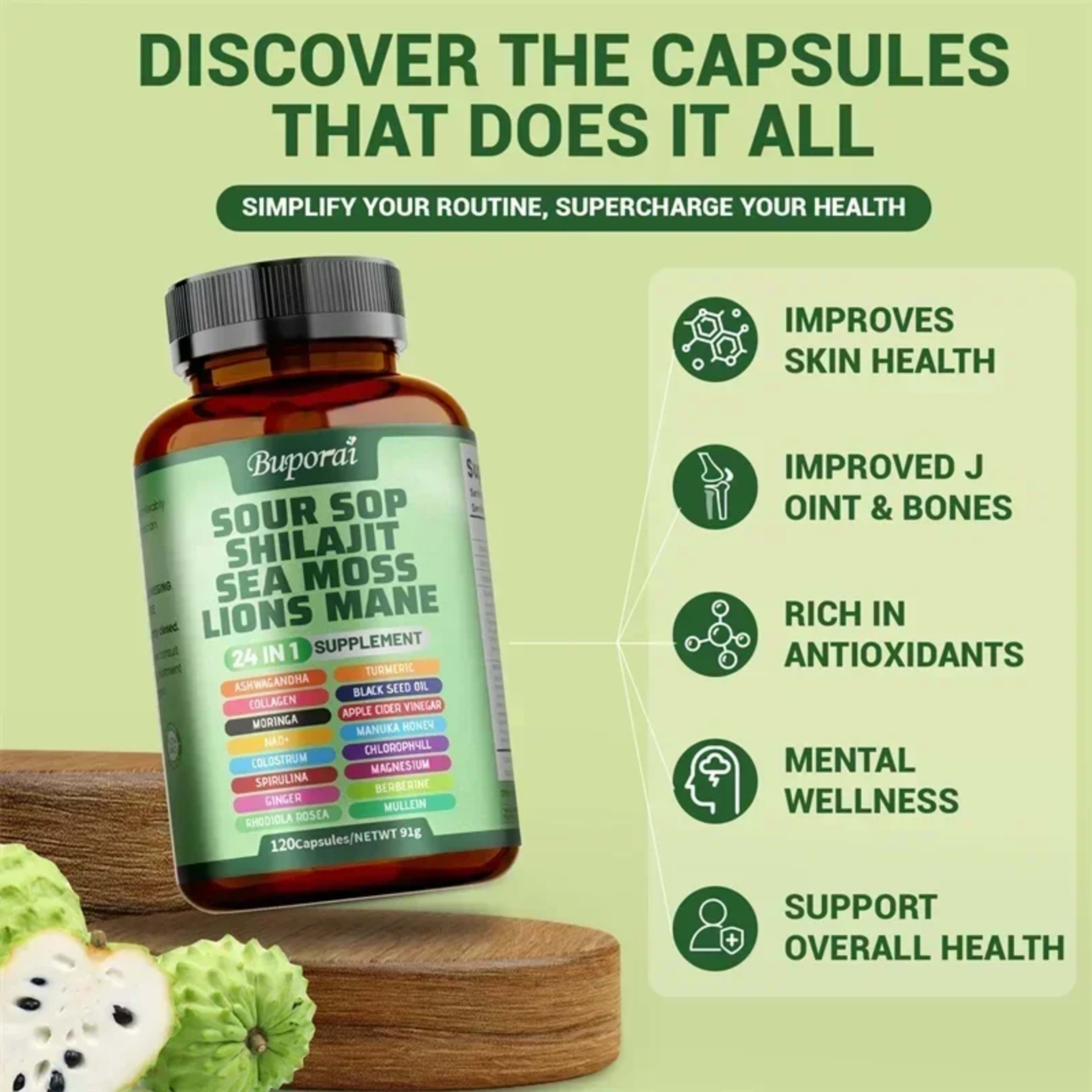 24-In-1 Soursop Supplement - Promote Digestion and Cell Health, Supports Skin, Joint and Bone Health, Strengthens Immuni 5