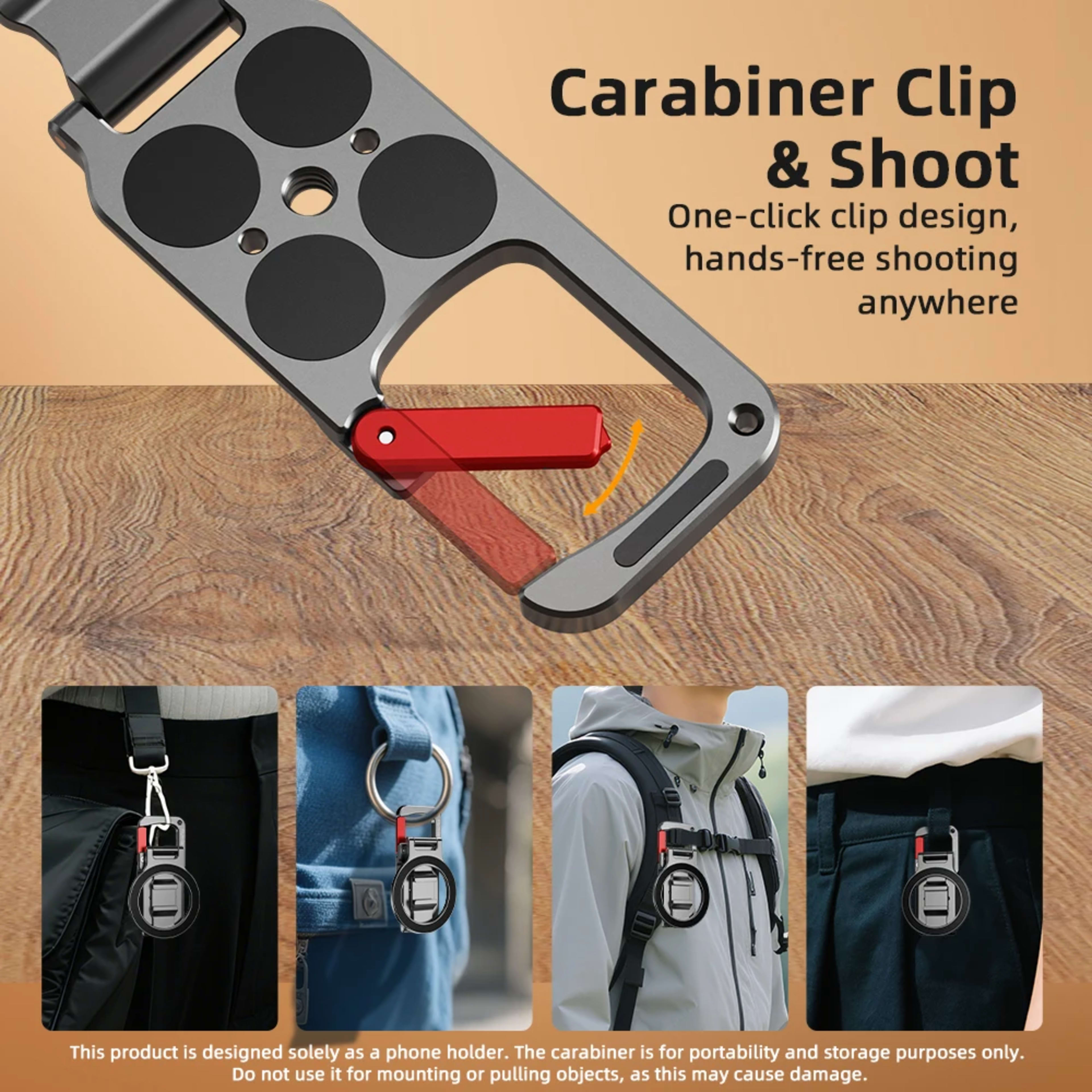Flymile Magnetic Phone Holder Carabiner Mount for iphone 17 16 15 14 Accessories Handle Tripod Adapter Compatible with M 4