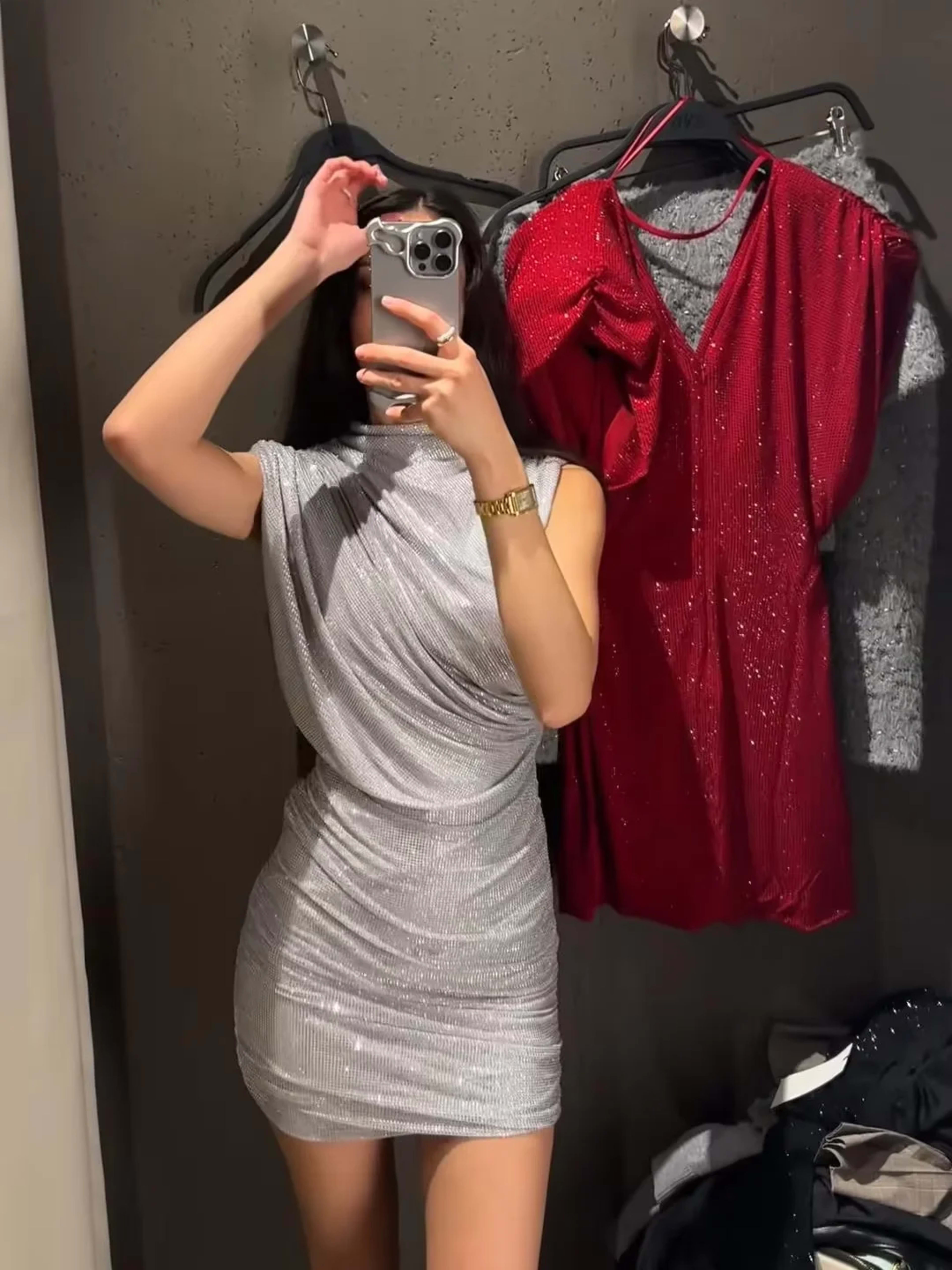 Women's Dresses Elegant Party Dresses Rhinestone Draped Sleeveless Mini Dress Sexy Outerwears Bodycon Formal Gown Woman  1