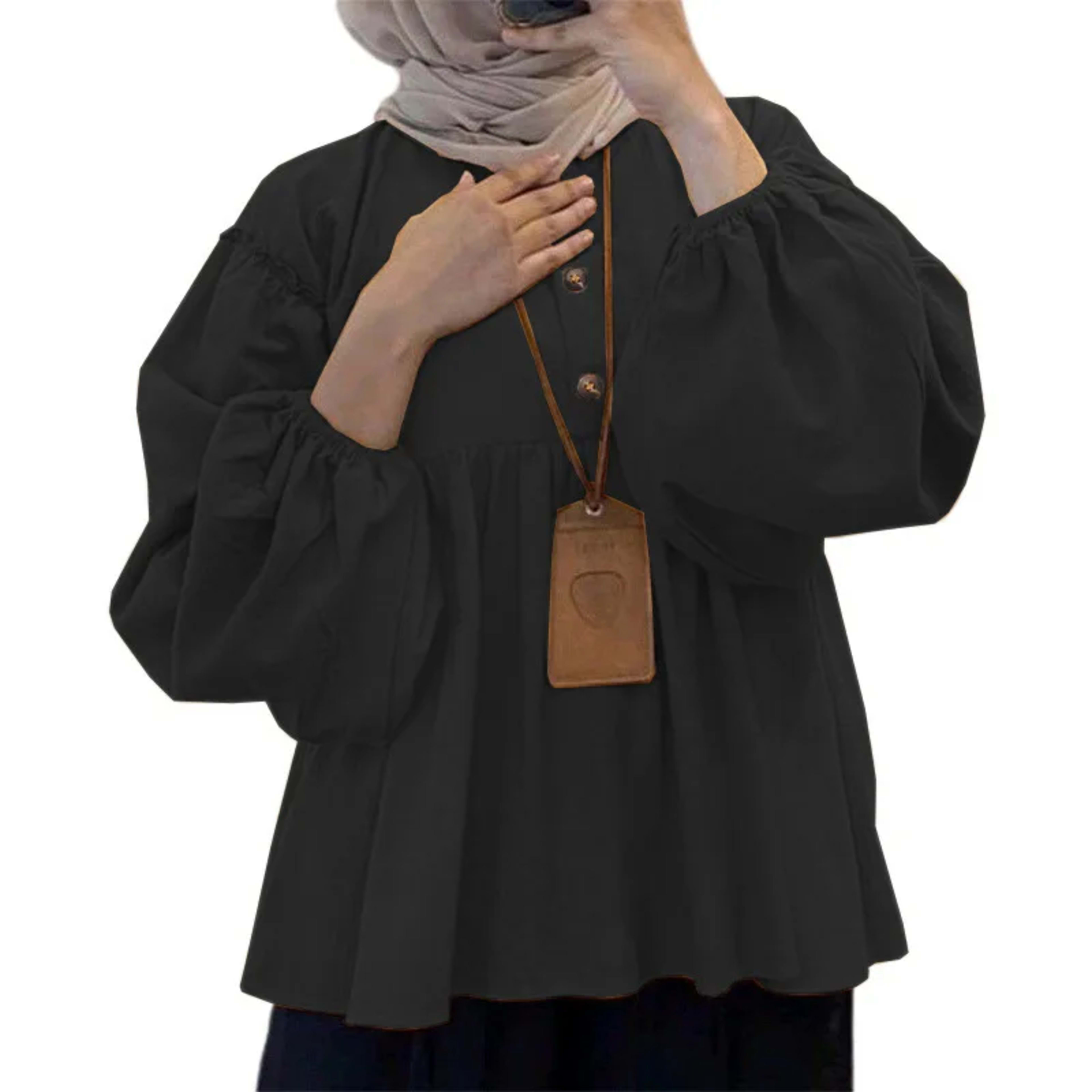 Muslim Blouse Women Autumn Top Folds Shirt Single Breasted Eid Morocco Dubai Morocco Female Blouses Modest Casual Tops R 9