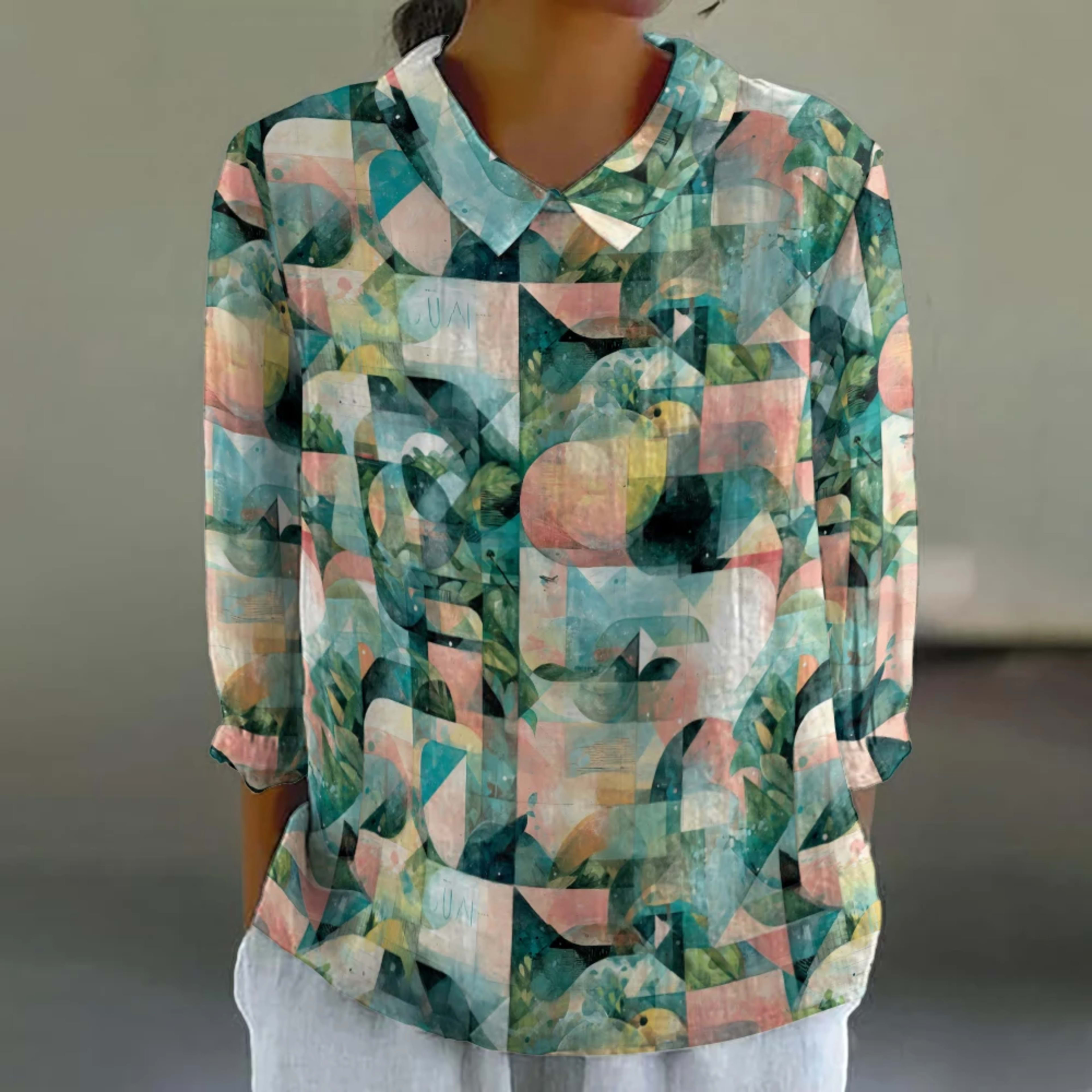 Women's Floral Shirt Cute 3/4 Sleeve Blouse Breathable Vacation Top Resort Style Button Down Tunic Summer Casual Shirt P 21