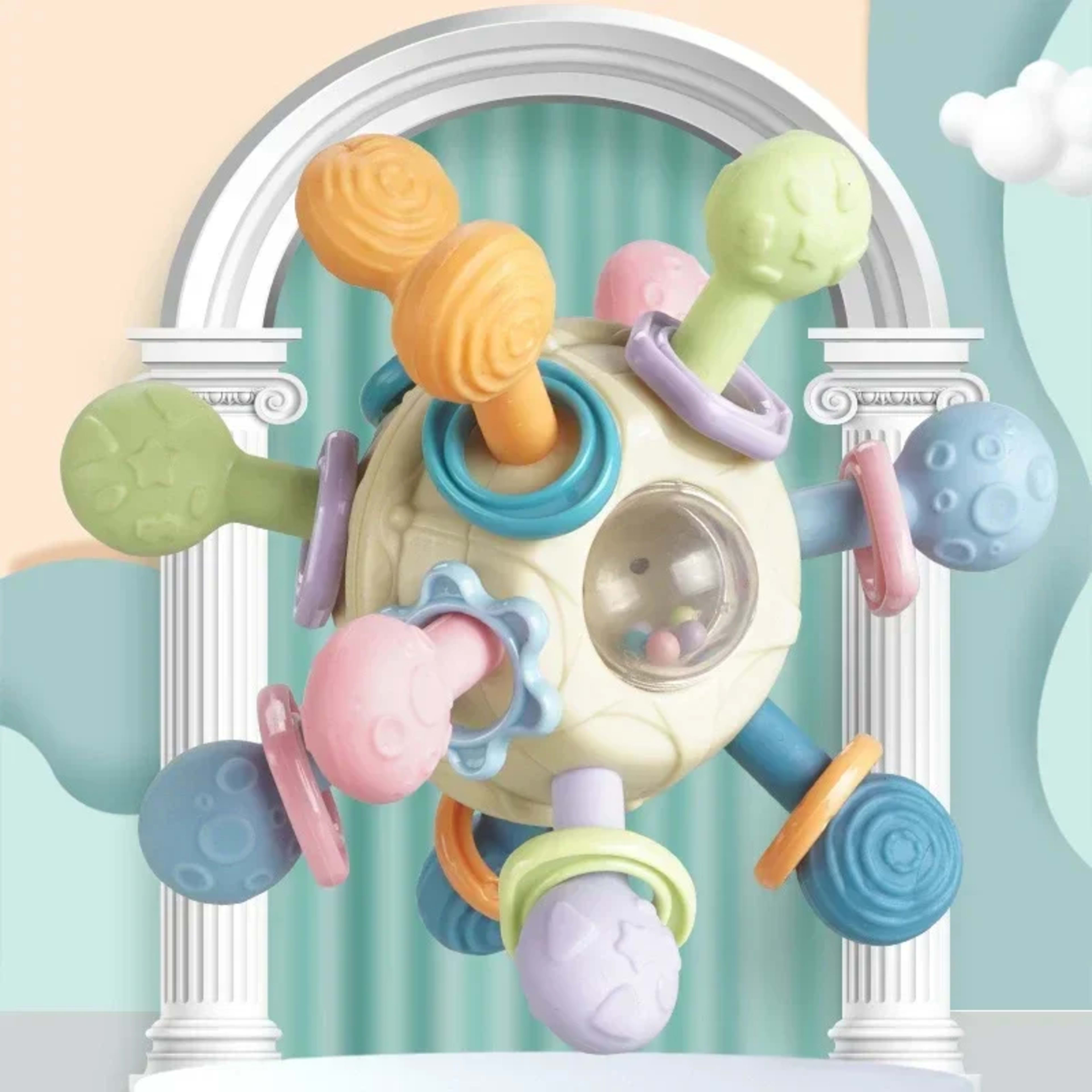 Baby Toys 0 12 Months Rotating Rattle Ball Grasping Activity Baby Development Toy Silicone Teether Baby Sensory Toys for 5