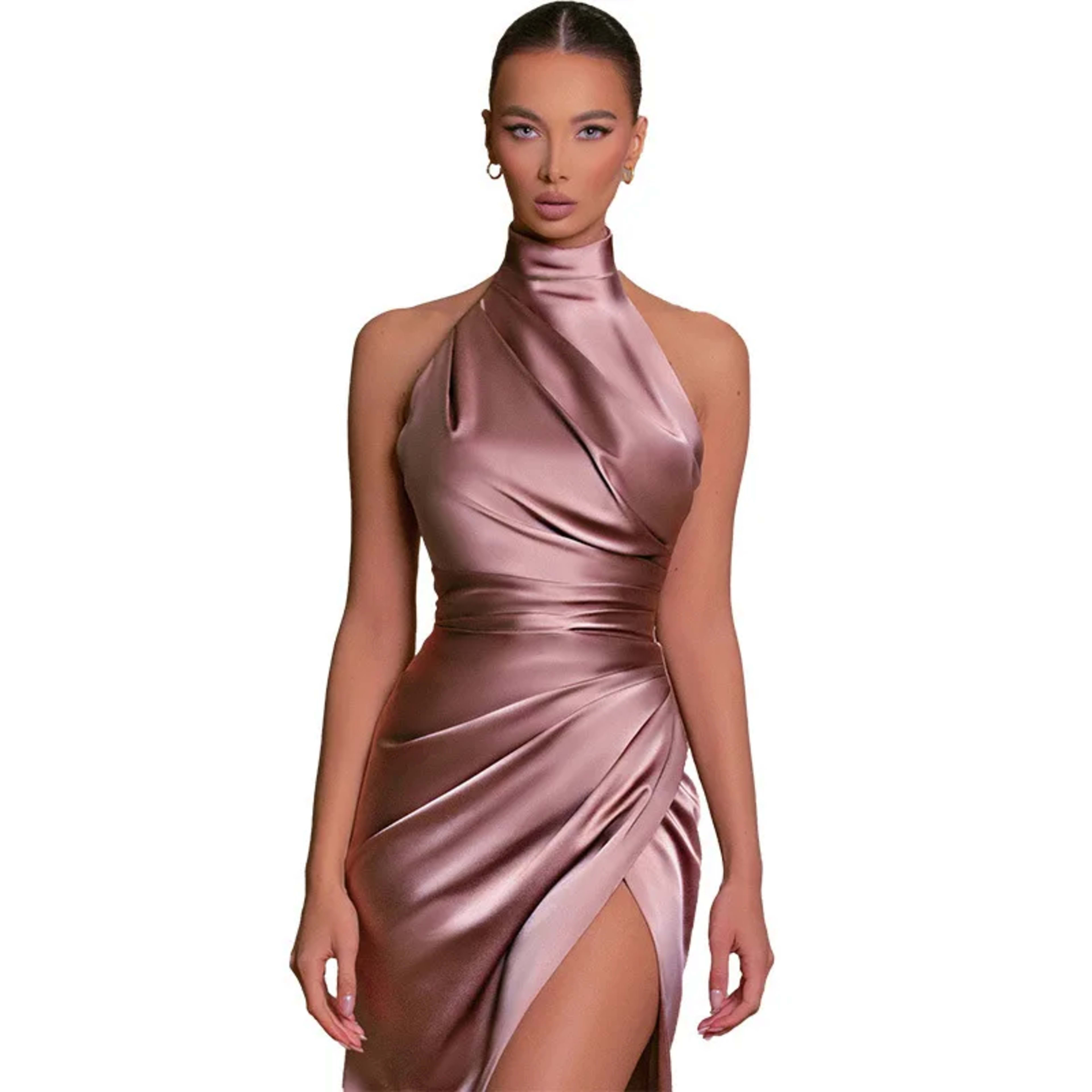 Women Dress Elegant Long Dresses Party Night Dress Women Dresses Woman Female Stand Collar Hanging Neck Sexy Slim Fit Sl 5