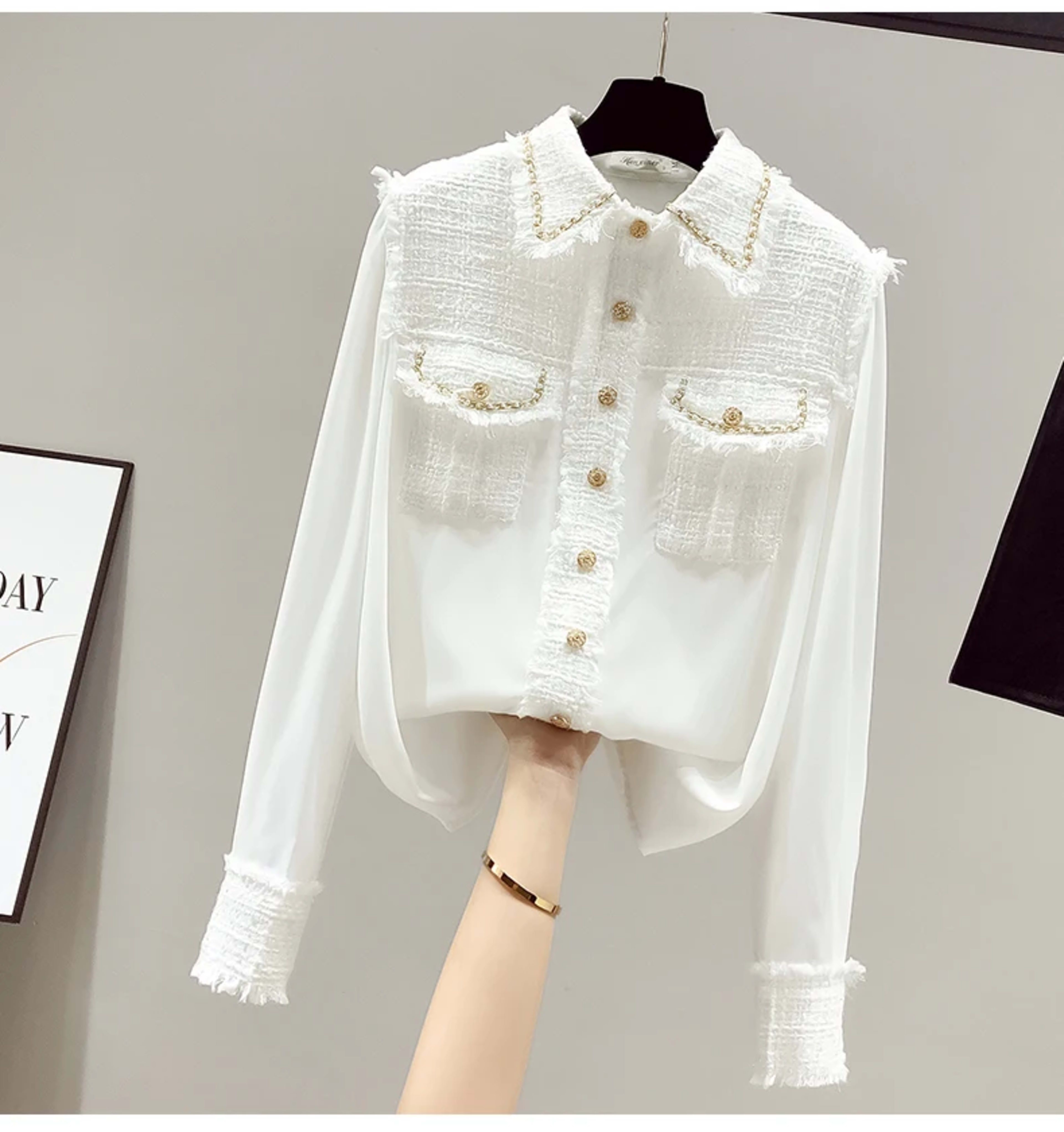 Women's Blouse 2025 Spring Summer New Tweed Patchwork Laple Long Sleeve Shirts Elegant Fashion Slim Tops Office Lady 7