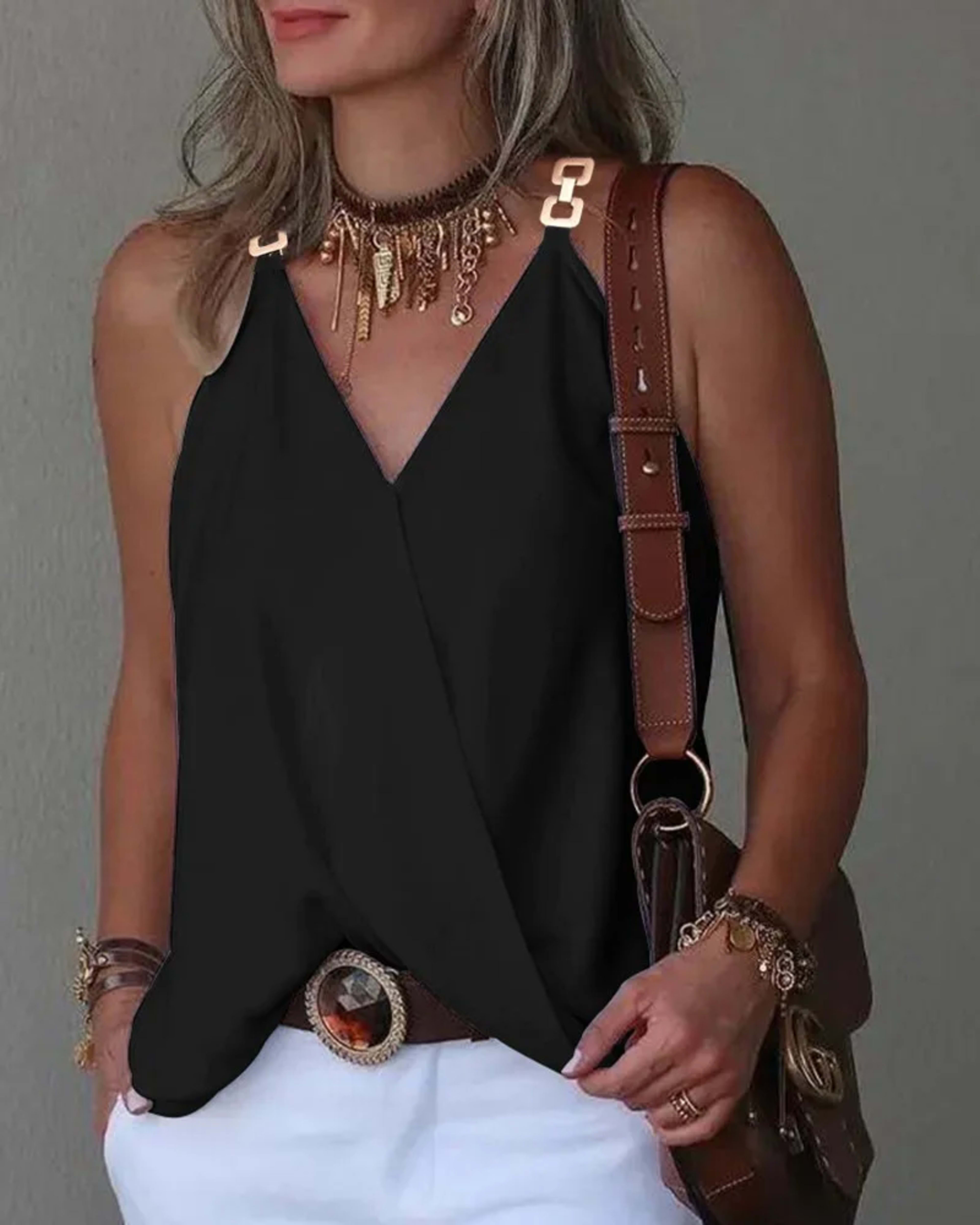 Women's Blouse White Shirts & Blouses Print Sleeveless Tops Loose V Neck Pulovers Summer Youthful Woman Clothes 2024 New 3