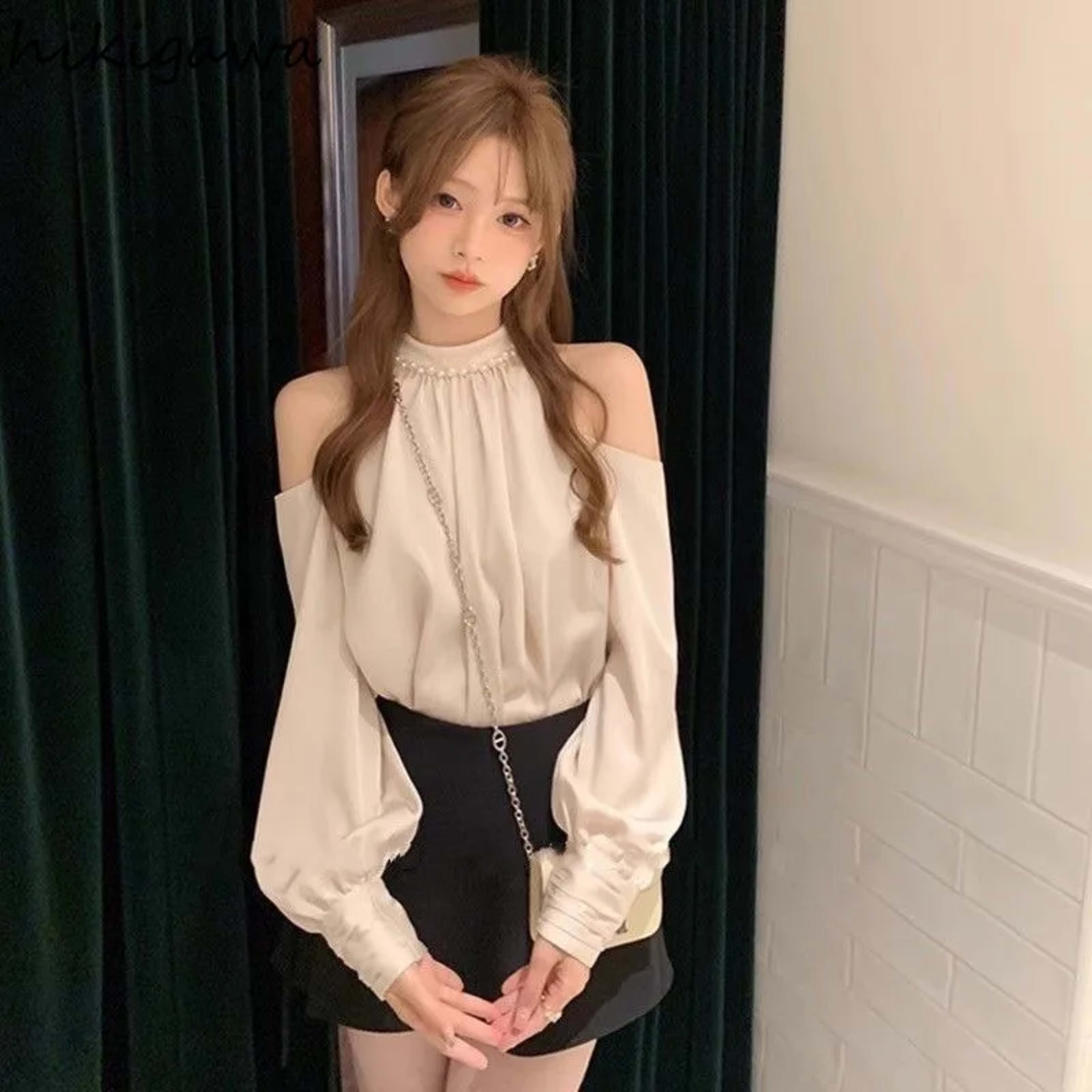 2025 Blusas Mujer De Moda Sweet Blouse for Women O-neck Long Sleeve Off Shoulder Summer Tops Temperament Fashion Shirts  1