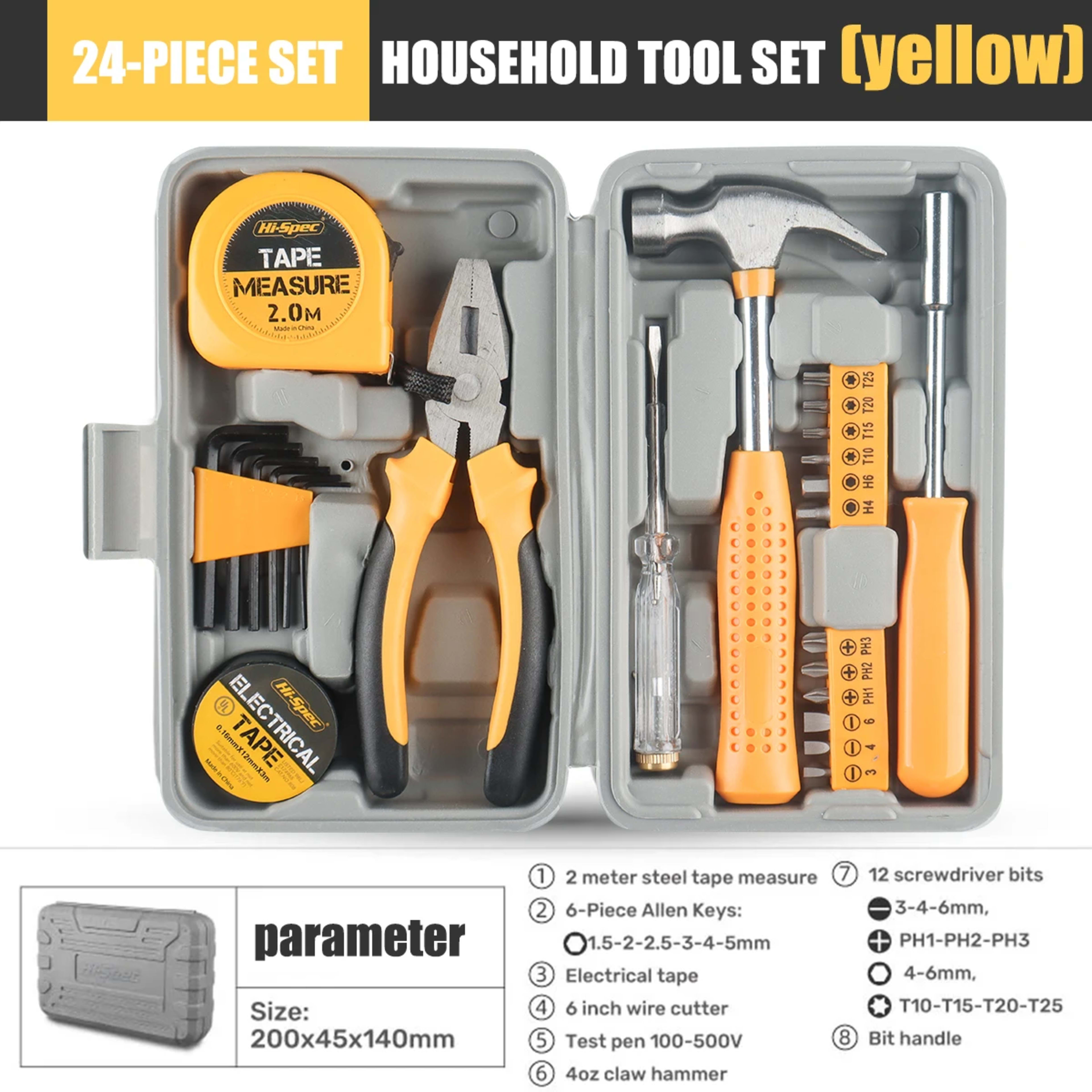 Household hand Tools Set General House hold Hand Tool Kit with Plastic Toolbox Storage Case Used to Car repair And home  9