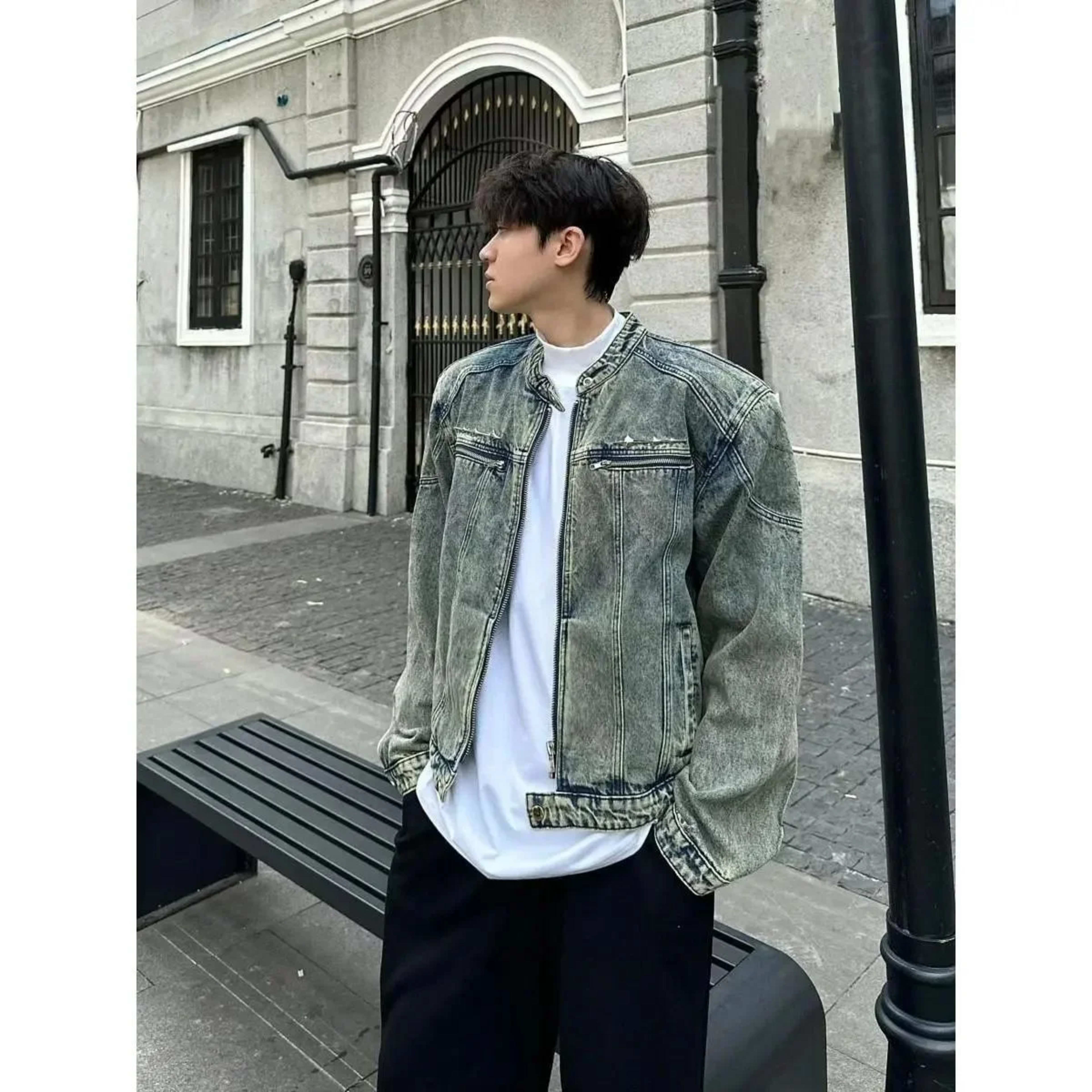 Mens Jacket Man Coat Jeans Collegiate University Academic Campus Education School Student Youth Learning Knowledge Wisdo
