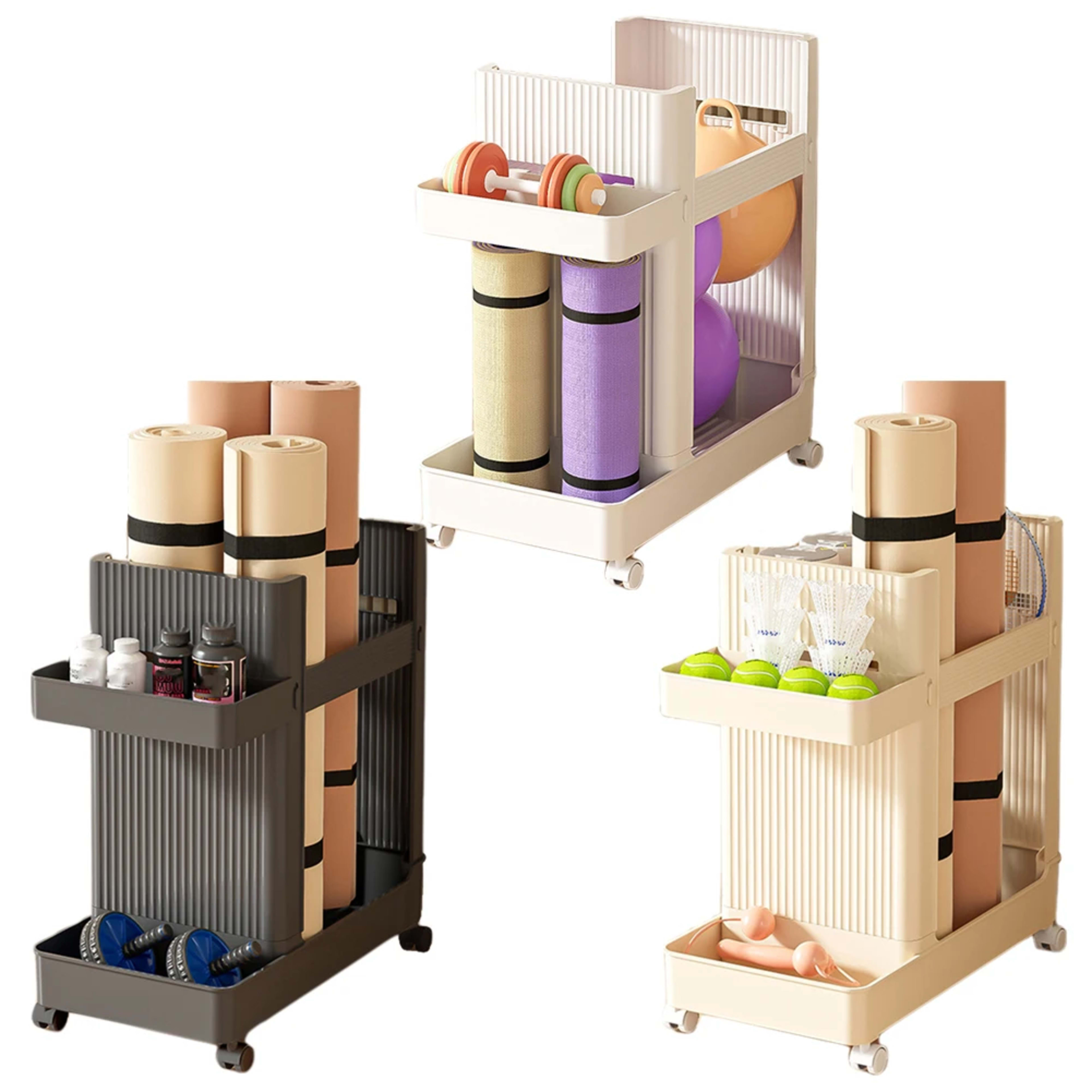 Sports Equipment Storage Rack Large Capacity Fitness Equipment Storage Rack with Wheels Fitness Equipment Sports Tools O 2